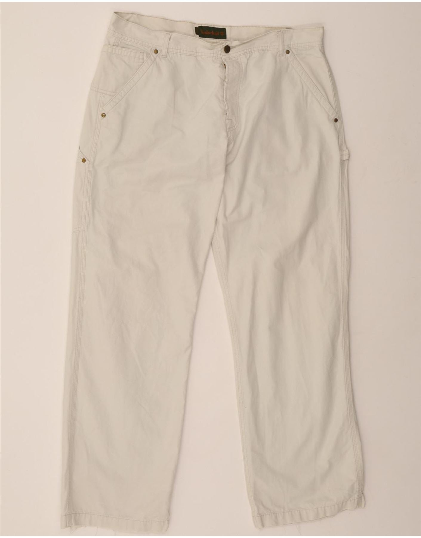 image of TIMBERLAND Mens Straight Cargo Trousers W38 L34  White Cotton