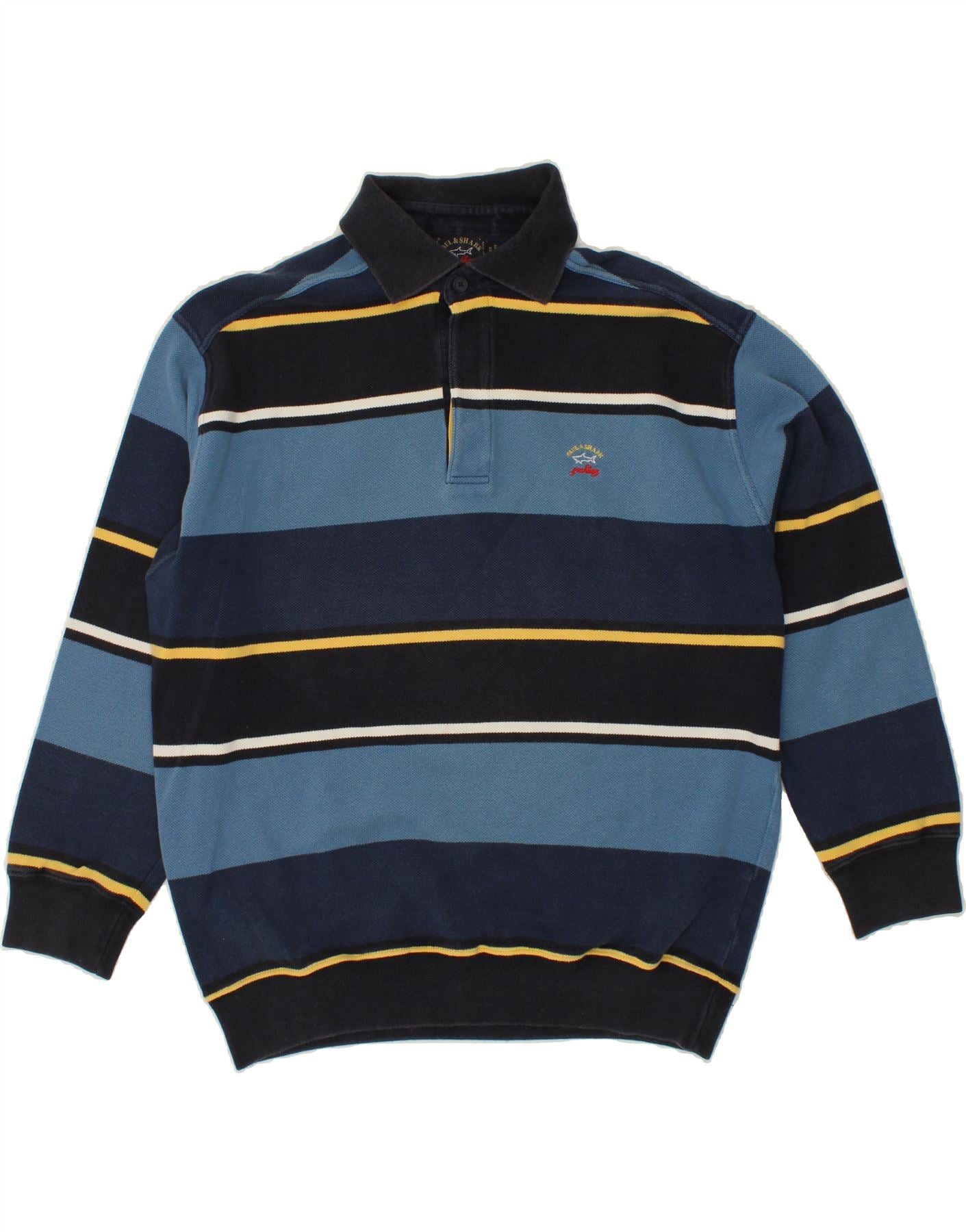 image of PAUL & SHARK Mens Polo Neck Sweatshirt Jumper Large Blue Striped Cotton