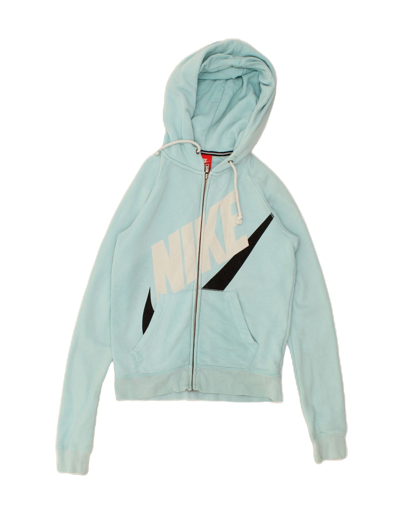 image of NIKE Womens Graphic Zip Hoodie Sweater UK 6 XS Blue Cotton