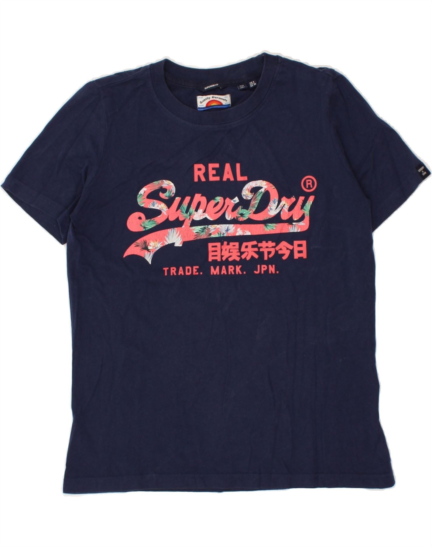 Image of SUPERDRY Womens Graphic T-Shirt Top UK 8 Small Navy Blue Cotton