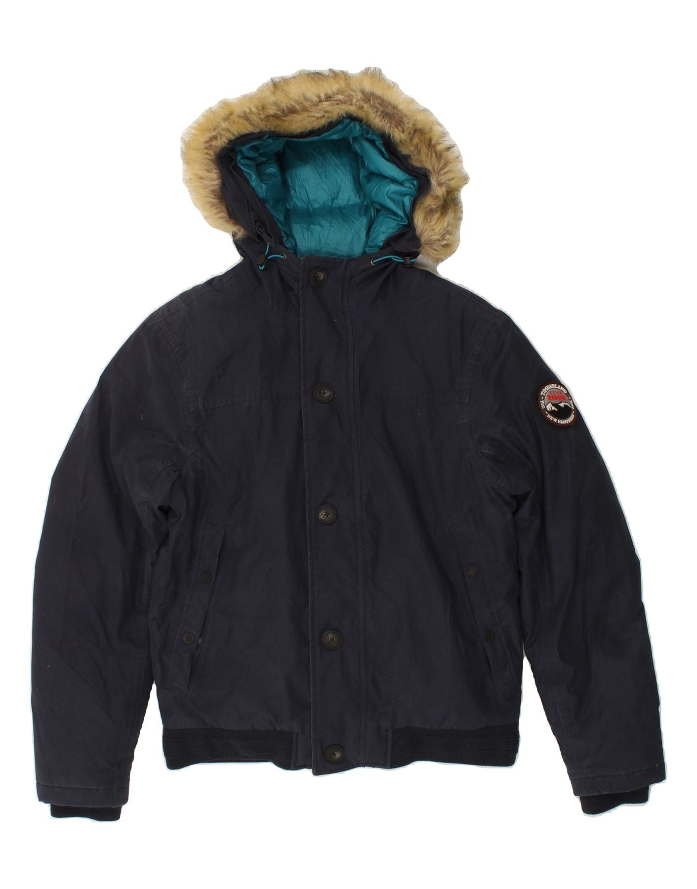 image of TIMBERLAND Mens Hooded Padded Jacket UK 38 Medium Navy Blue Cotton