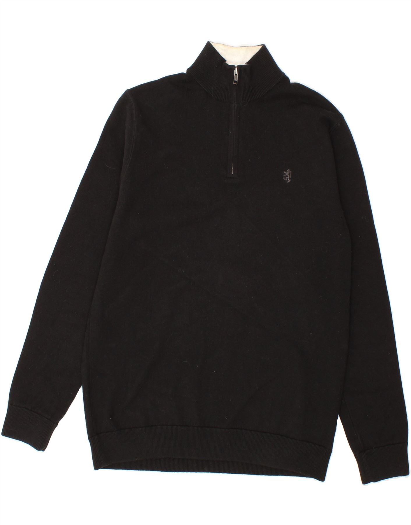 image of PRINGLE Mens Zip Neck Jumper Sweater Large Black Cotton