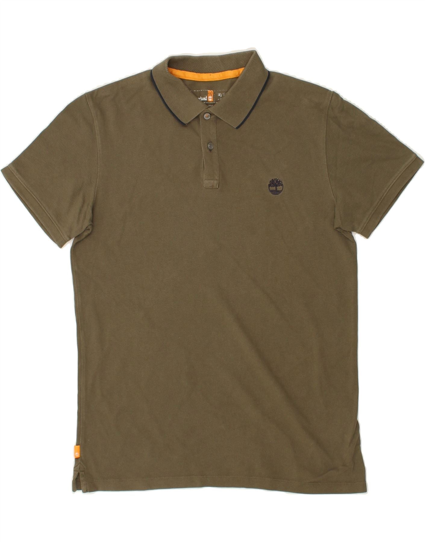 Image of TIMBERLAND Mens Slim Fit Polo Shirt Medium Khaki Cotton