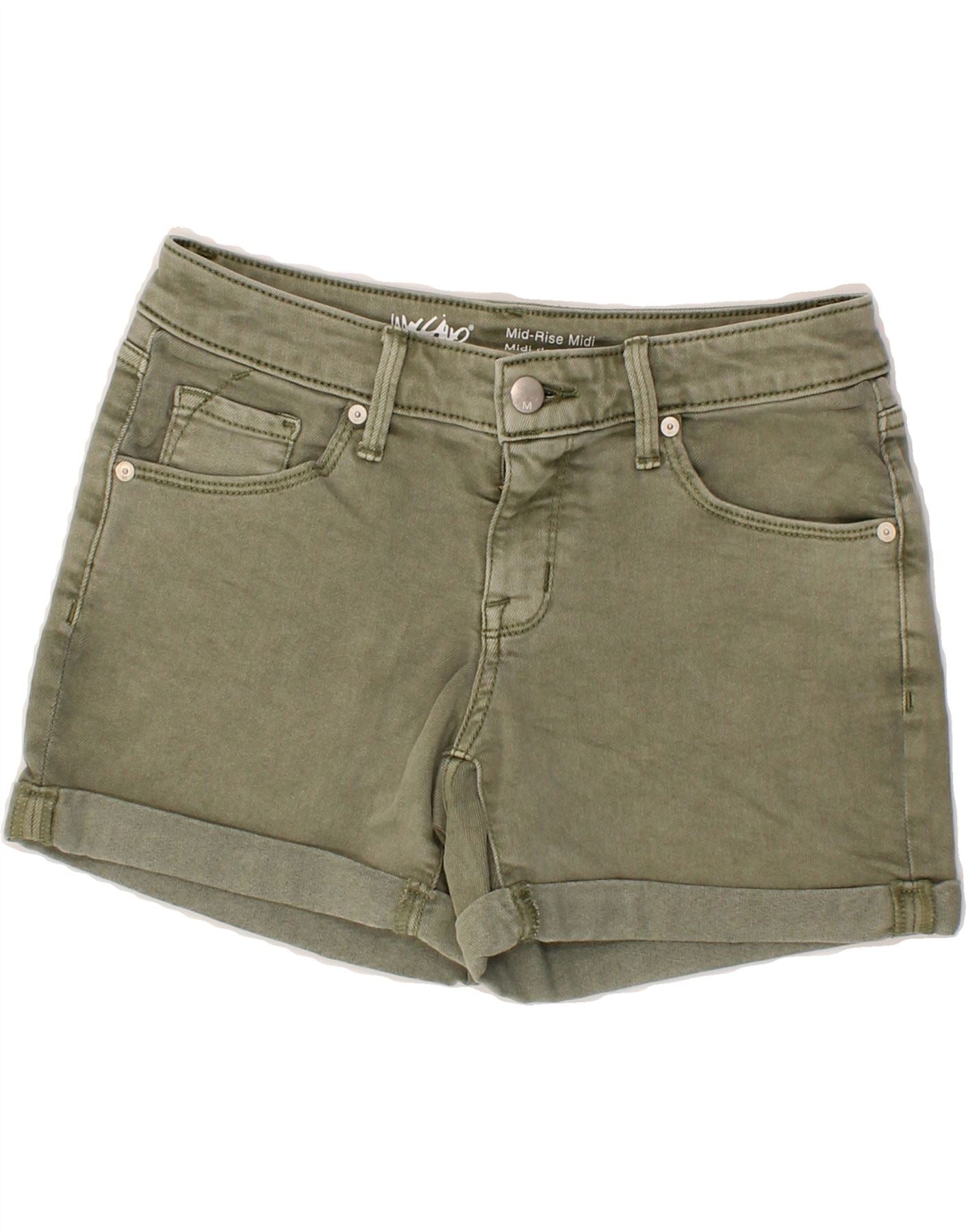 image of MOSSIMO Womens Mid Rise Denim Shorts US 2 XS W26 Green Cotton