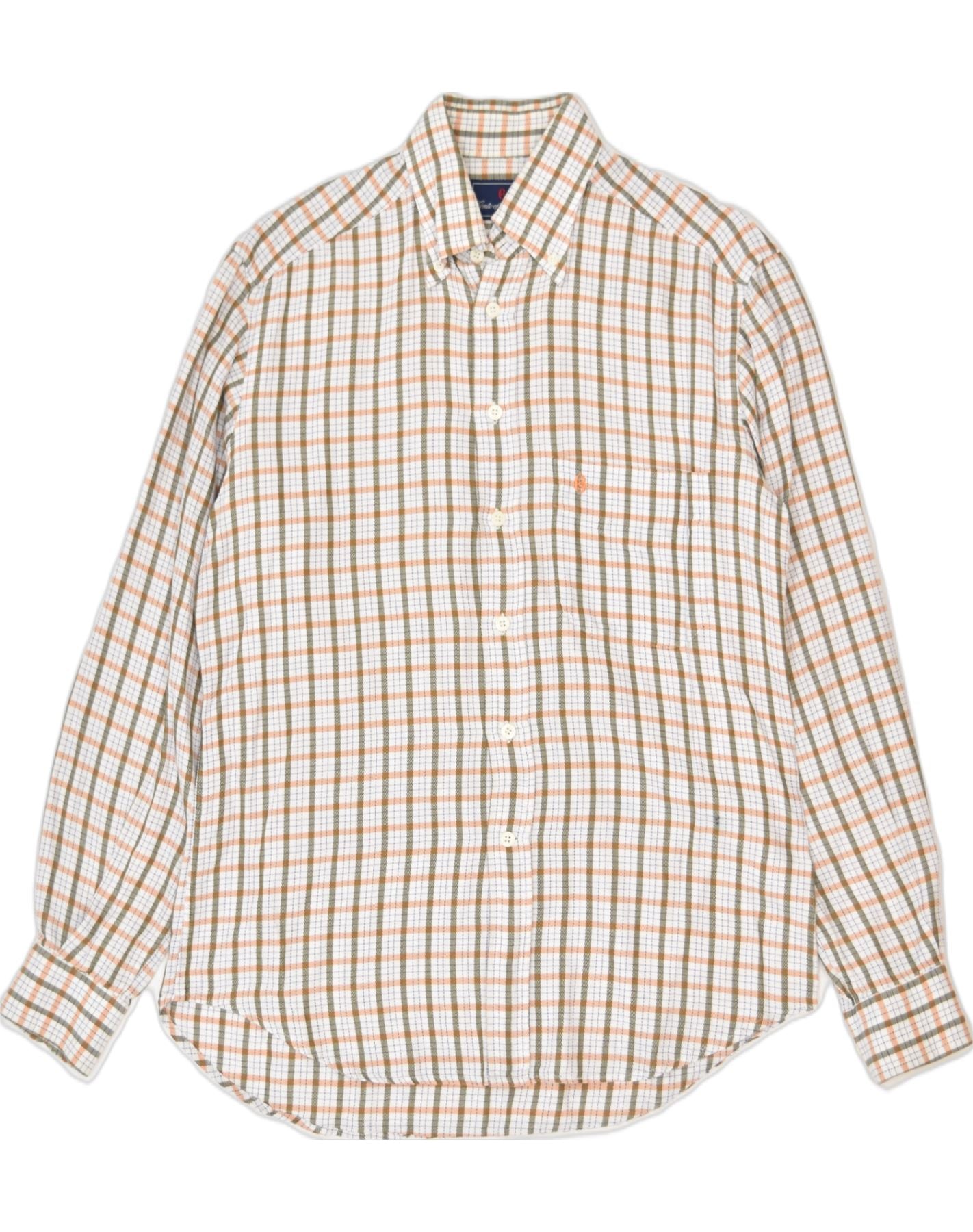 image of CONTE OF FLORENCE Mens Shirt Small White Check Cotton