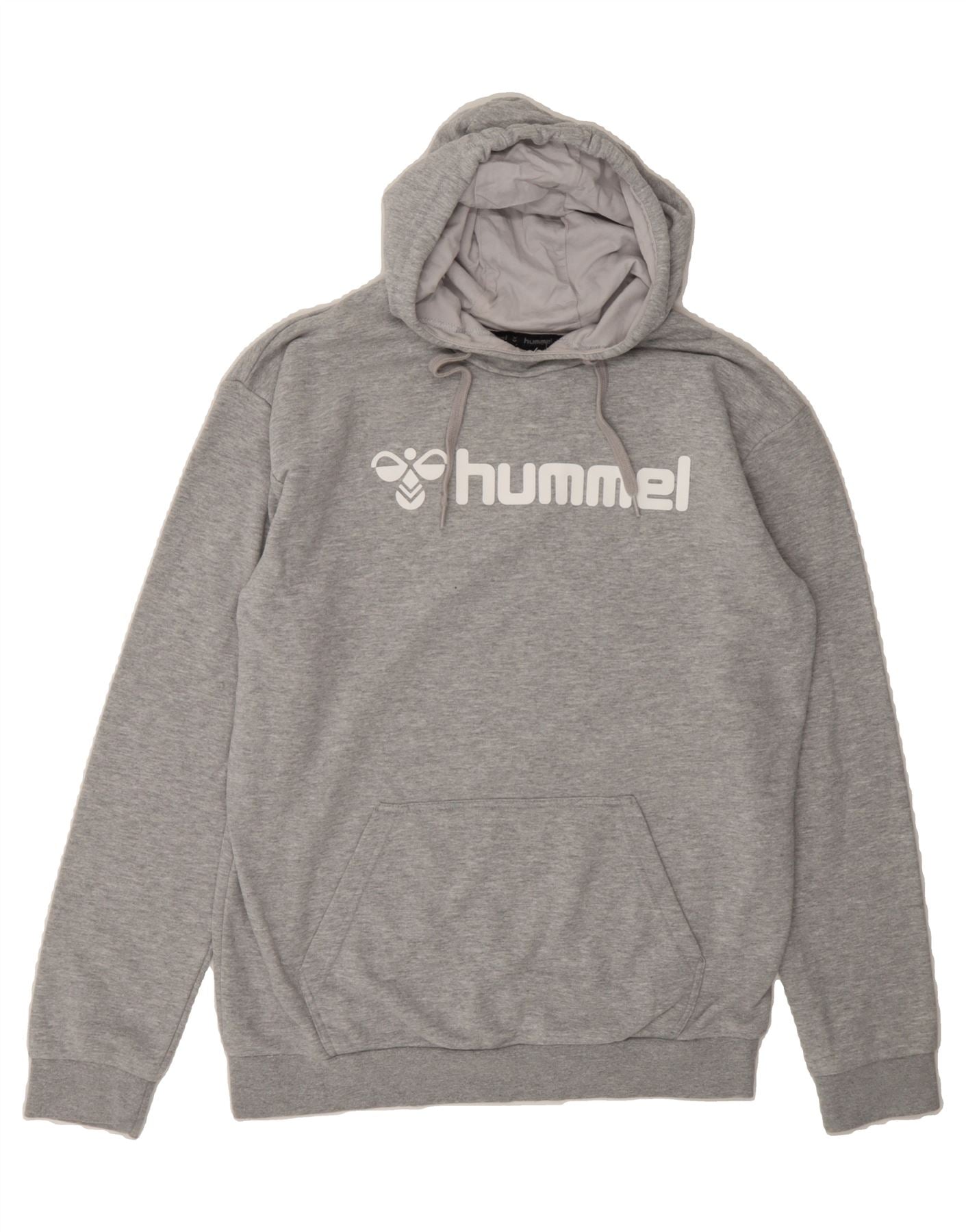 image of HUMMEL Mens Graphic Hoodie Jumper Medium Grey Cotton
