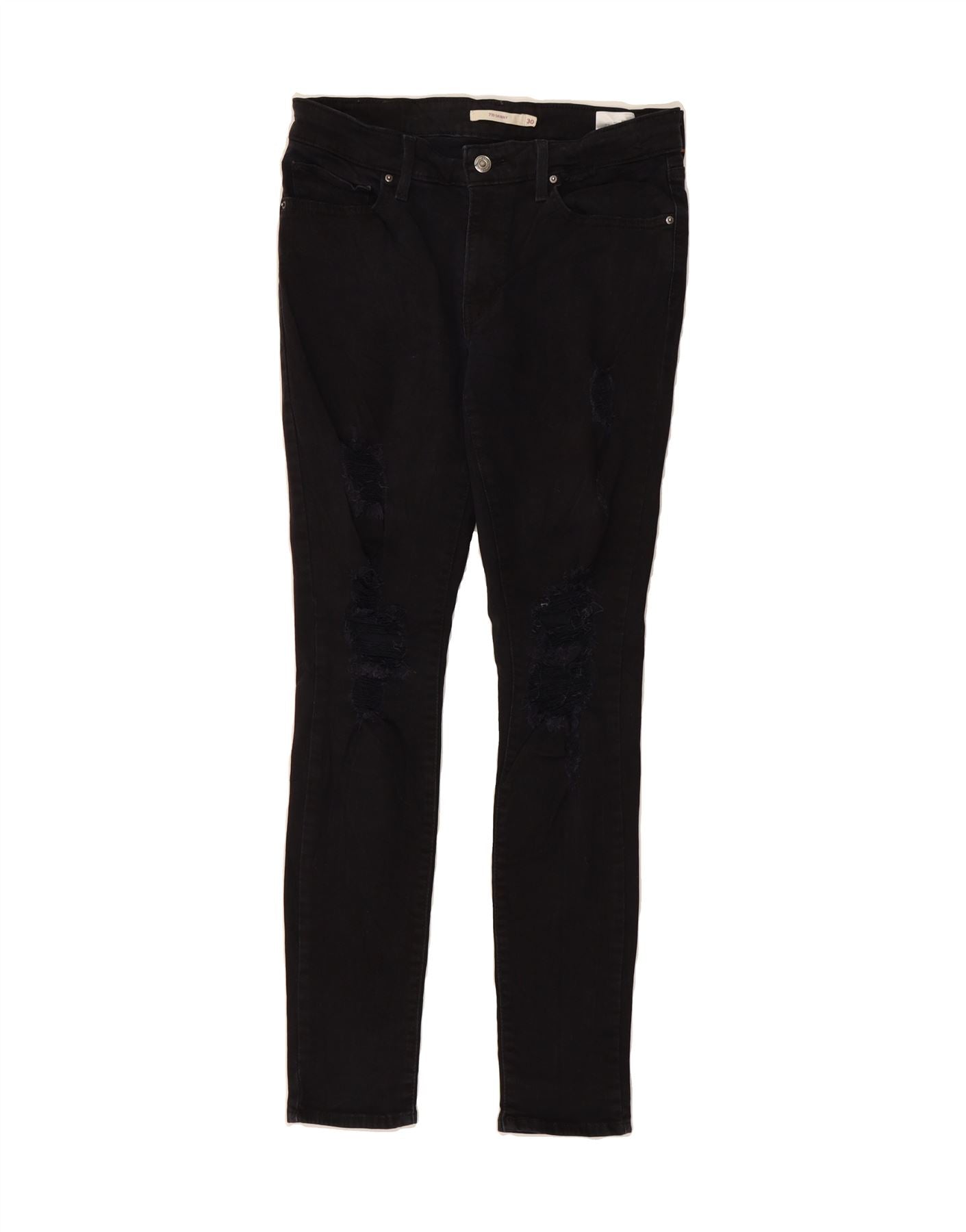 image of LEVI'S Womens 711 Distressed Skinny Jeans W30 L30  Black Cotton
