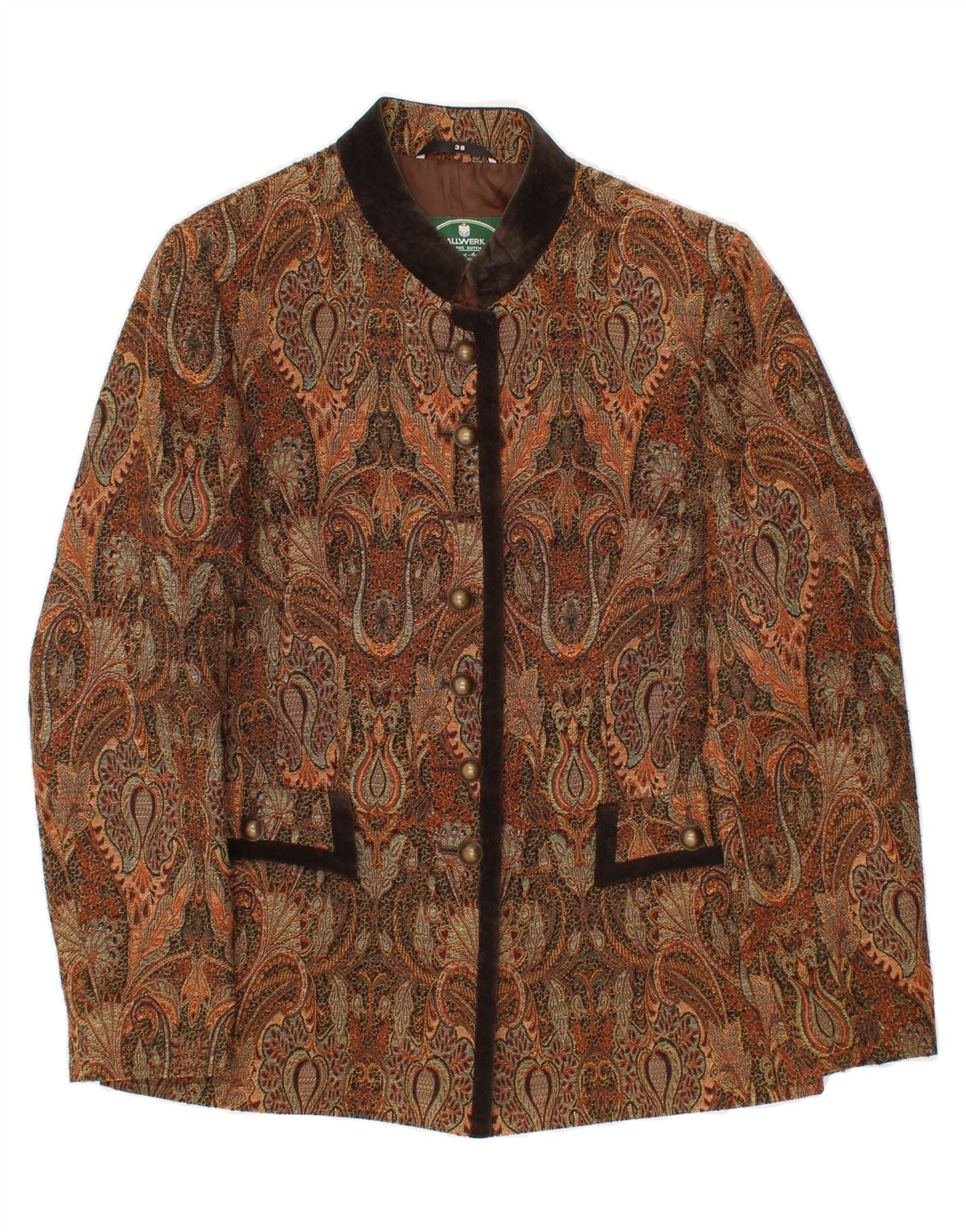 image of VINTAGE Womens 7 button Blazer Jacket EU 38 Medium Brown Floral