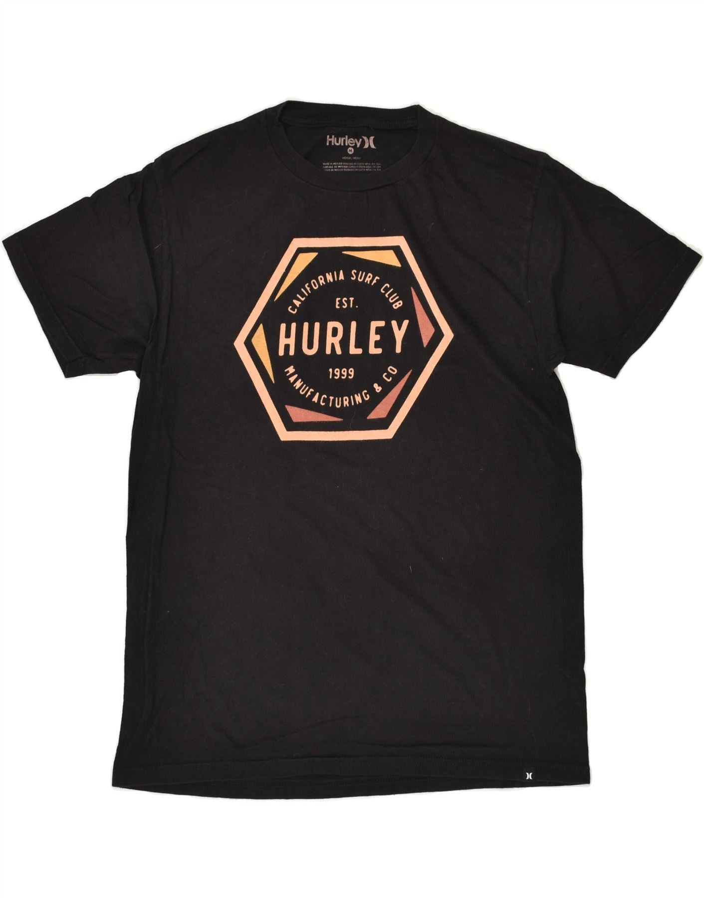 image of HURLEY Mens Graphic T-Shirt Top Medium Black Cotton