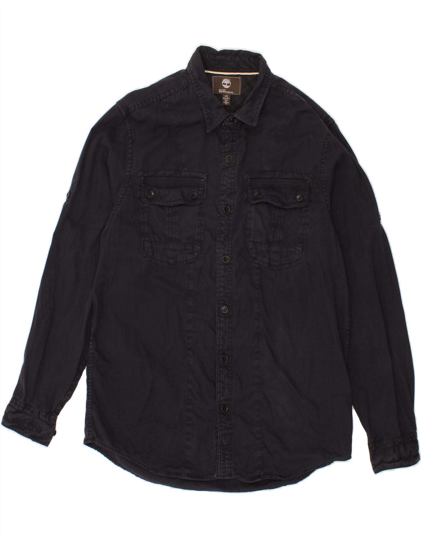 Image of TIMBERLAND Mens Regular Fit Shirt Large Navy Blue Cotton