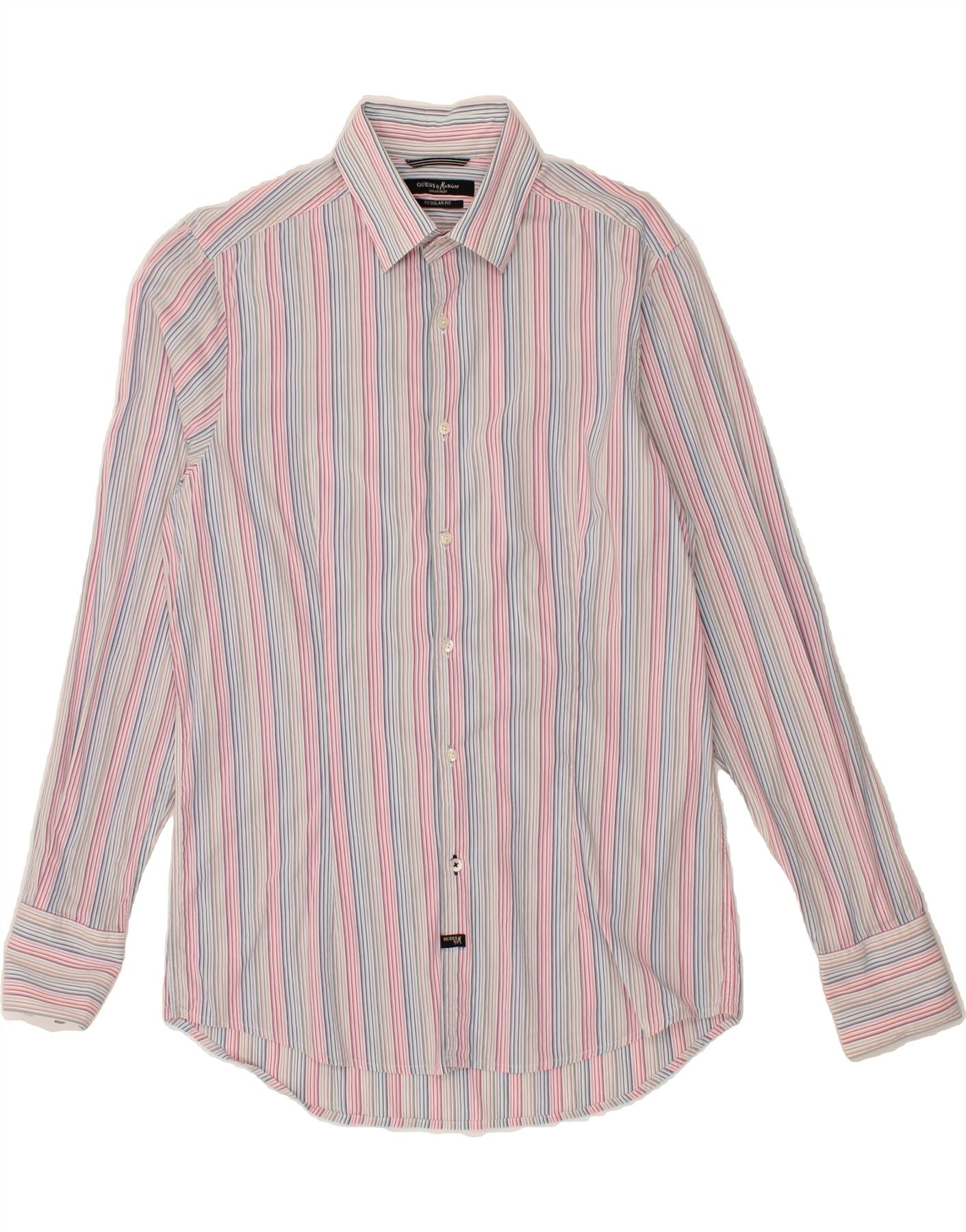 Image of GUESS BY MARCIANO Mens Regular Fit Shirt Large Multicoloured Striped