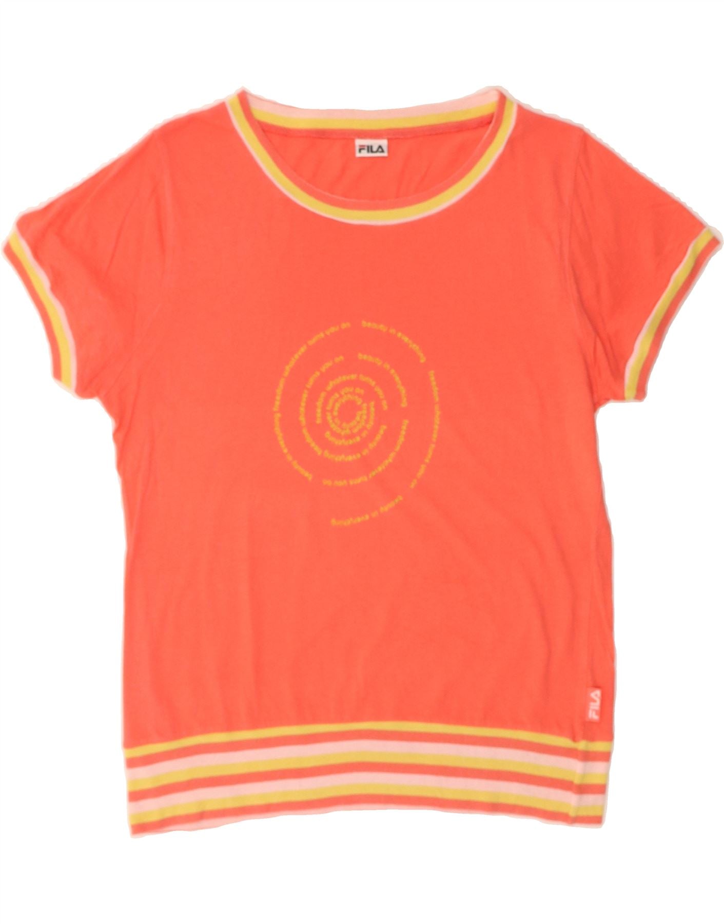 image of FILA Womens Graphic Boat Neck Jumper Sweater UK 14 Large Orange