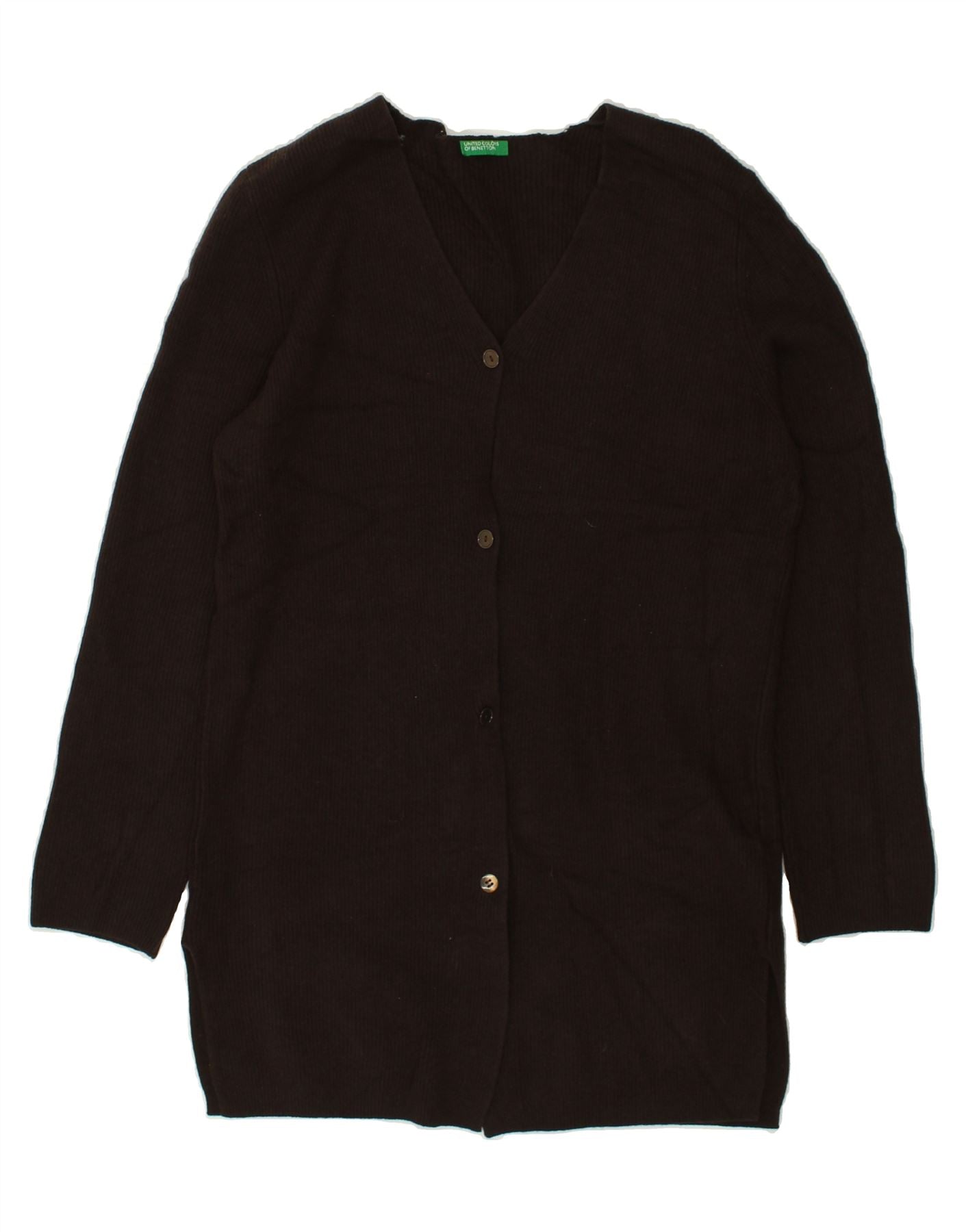 image of BENETTON Womens Longline Cardigan Sweater UK 14 Medium Brown Wool