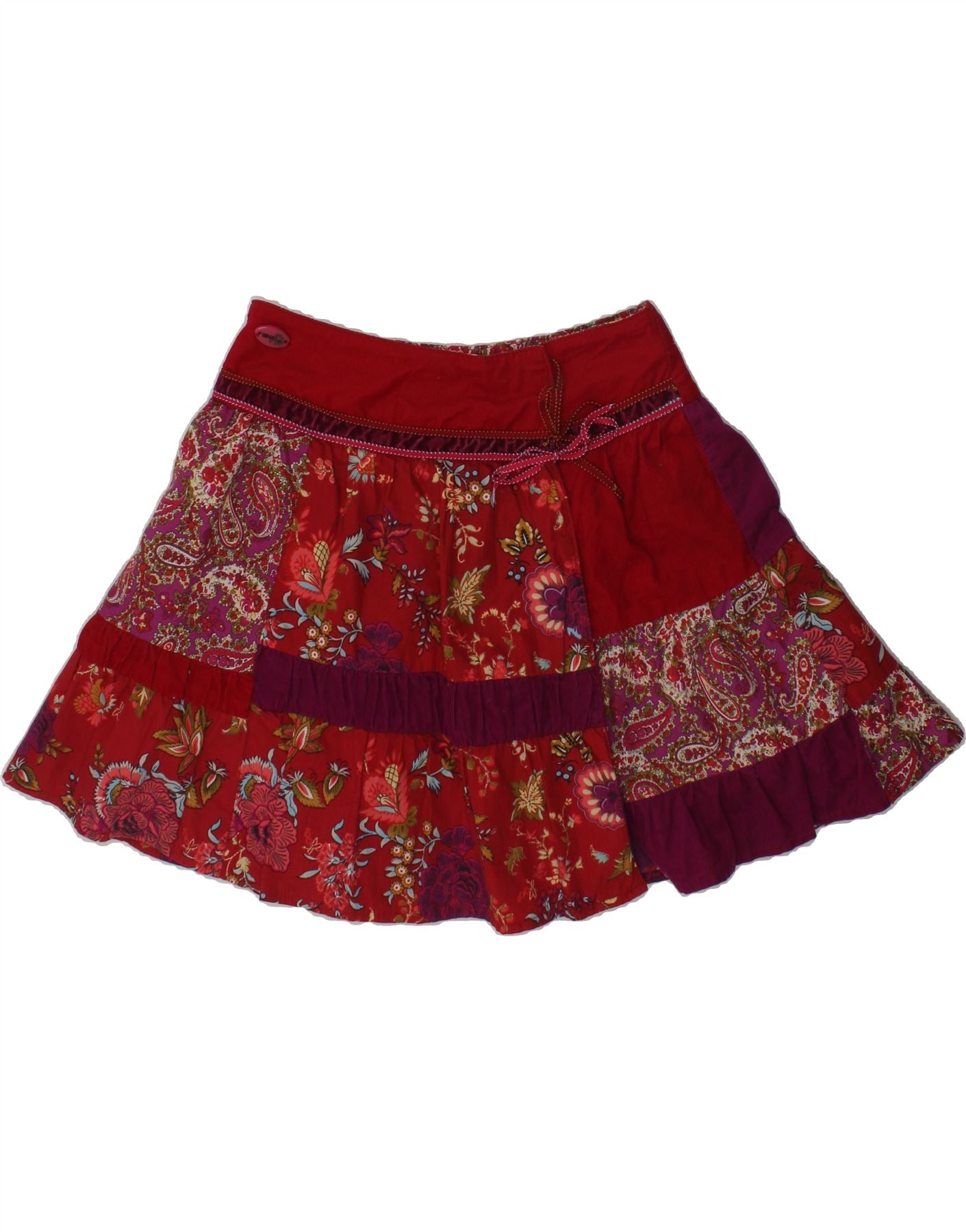 image of KENZO Girls Wrap Skirt 7-8 Years W21 Red Paisley Cotton