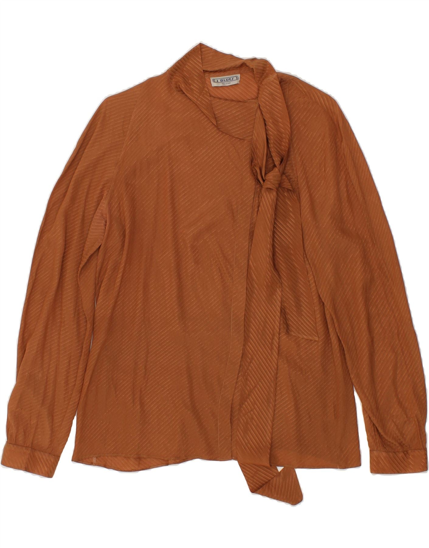 image of I BLUES Womens Bow Tie Shirt Blouse UK 14 Medium Brown Striped Acetate