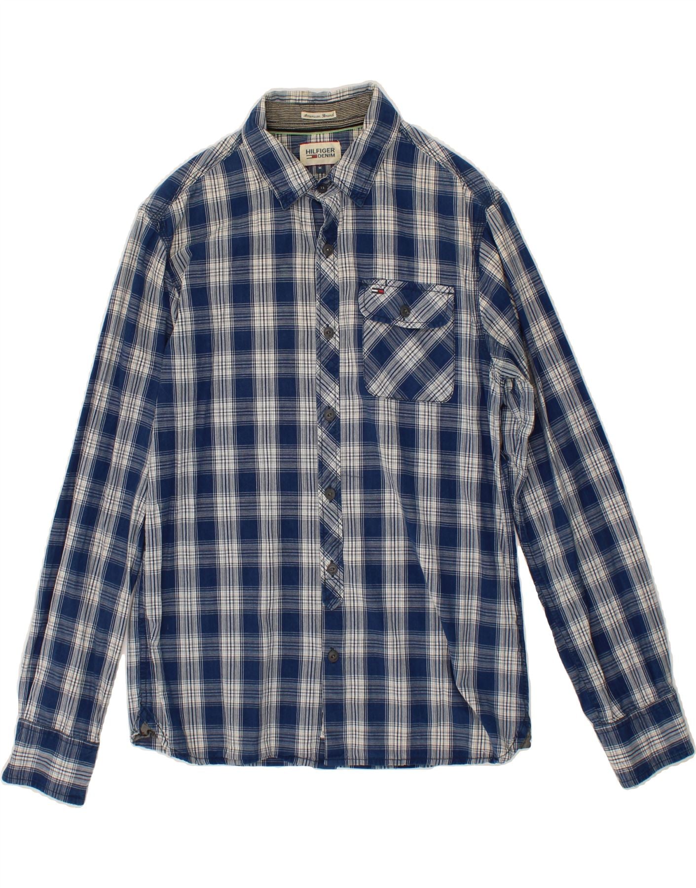 image of TOMMY HILFIGER Mens Shirt Medium Blue Check Cotton