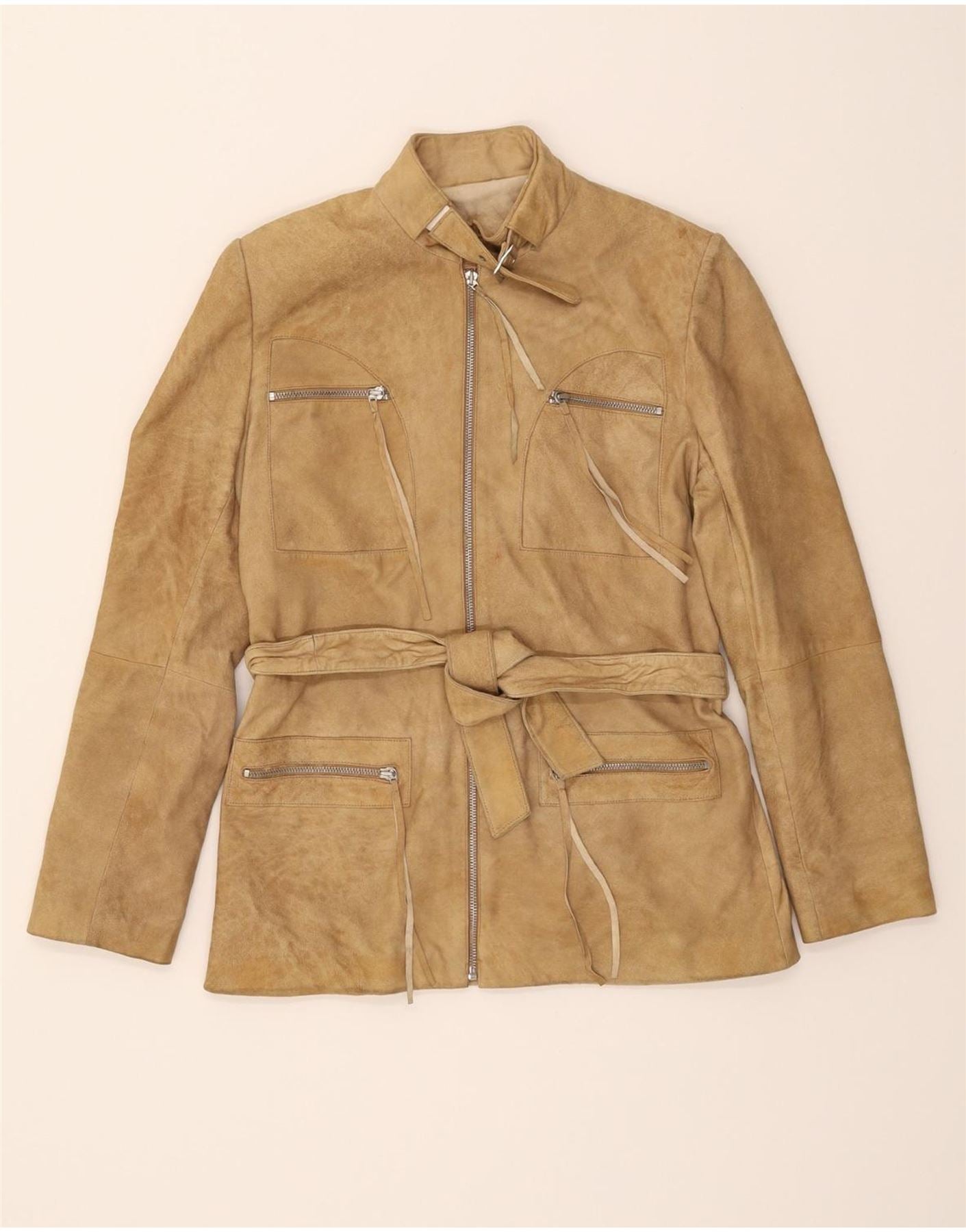 image of CONBIPEL Womens Suede Jacket IT 42 Medium Brown Leather