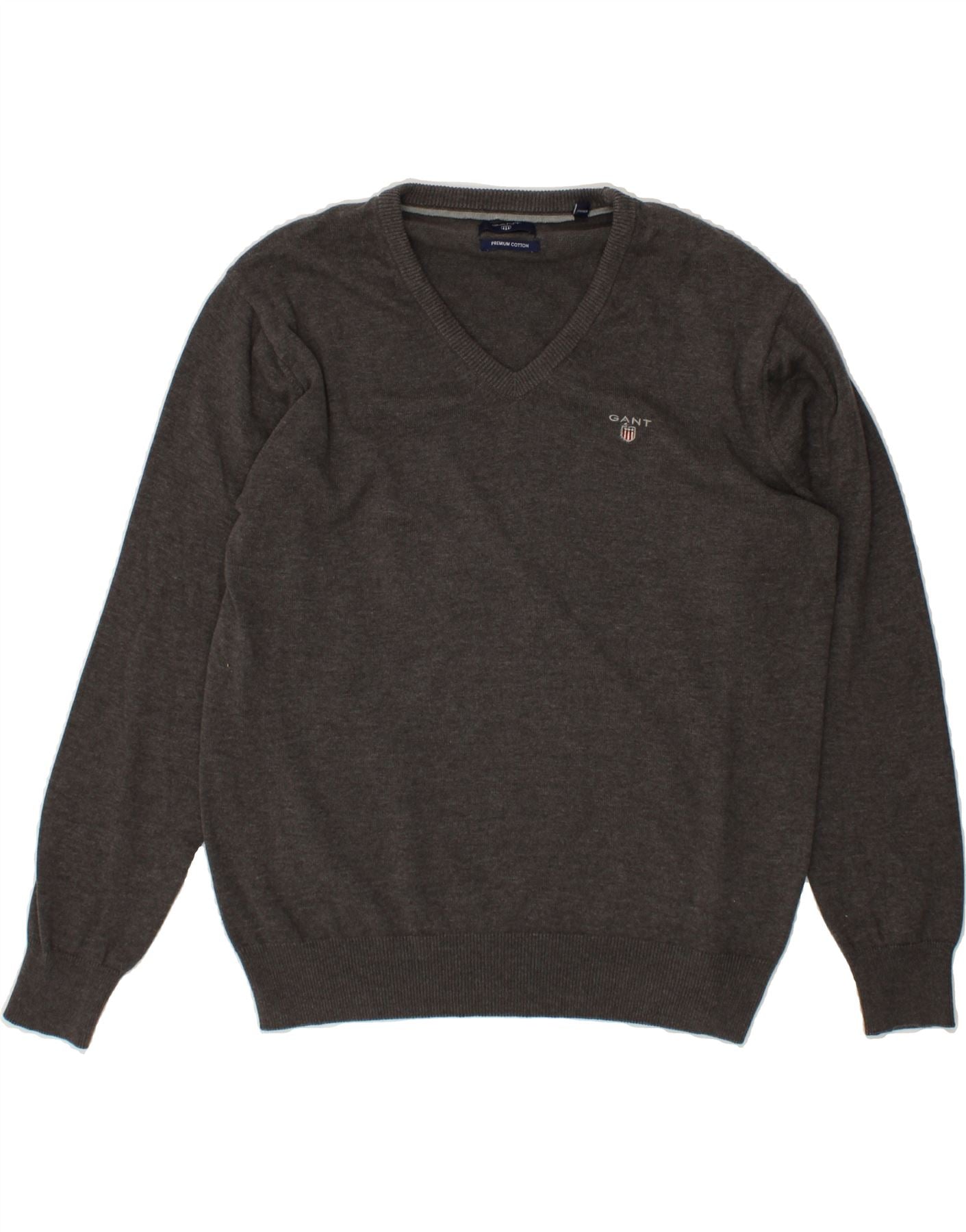 image of GANT Mens V-Neck Jumper Sweater Medium Grey