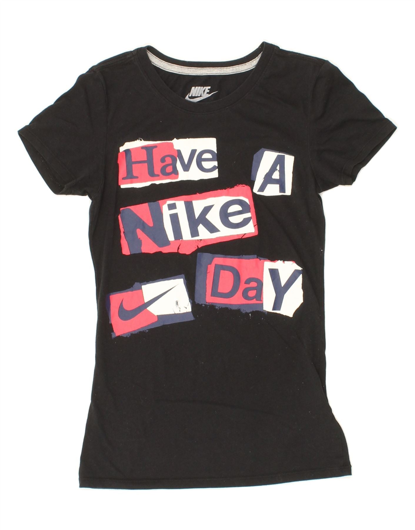 Image of NIKE Womens Slim Fit Graphic T-Shirt Top UK 4 XS Black Cotton