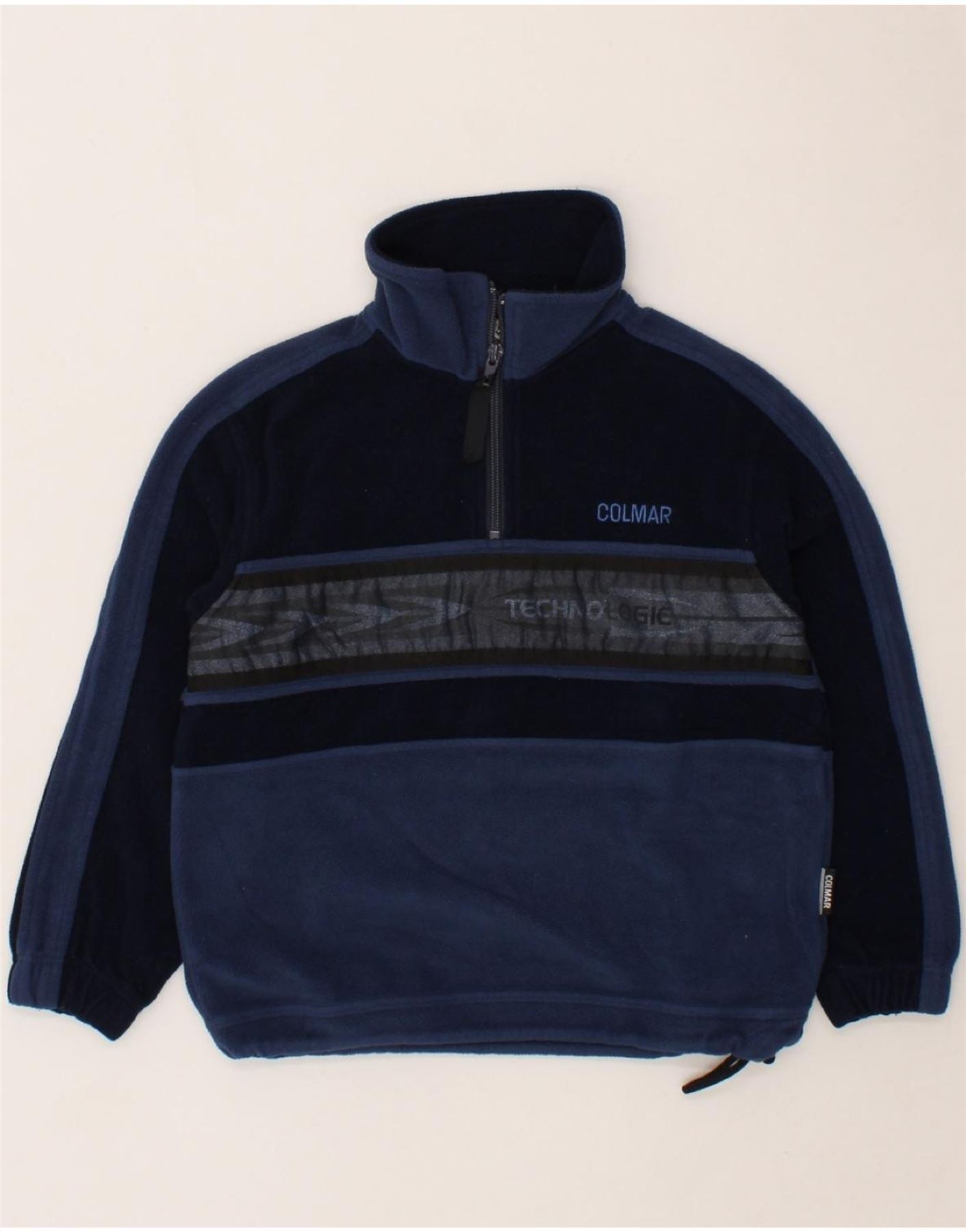 image of COLMAR Boys Graphic Zip Neck Fleece Jumper 8-9 Years Navy Blue Striped