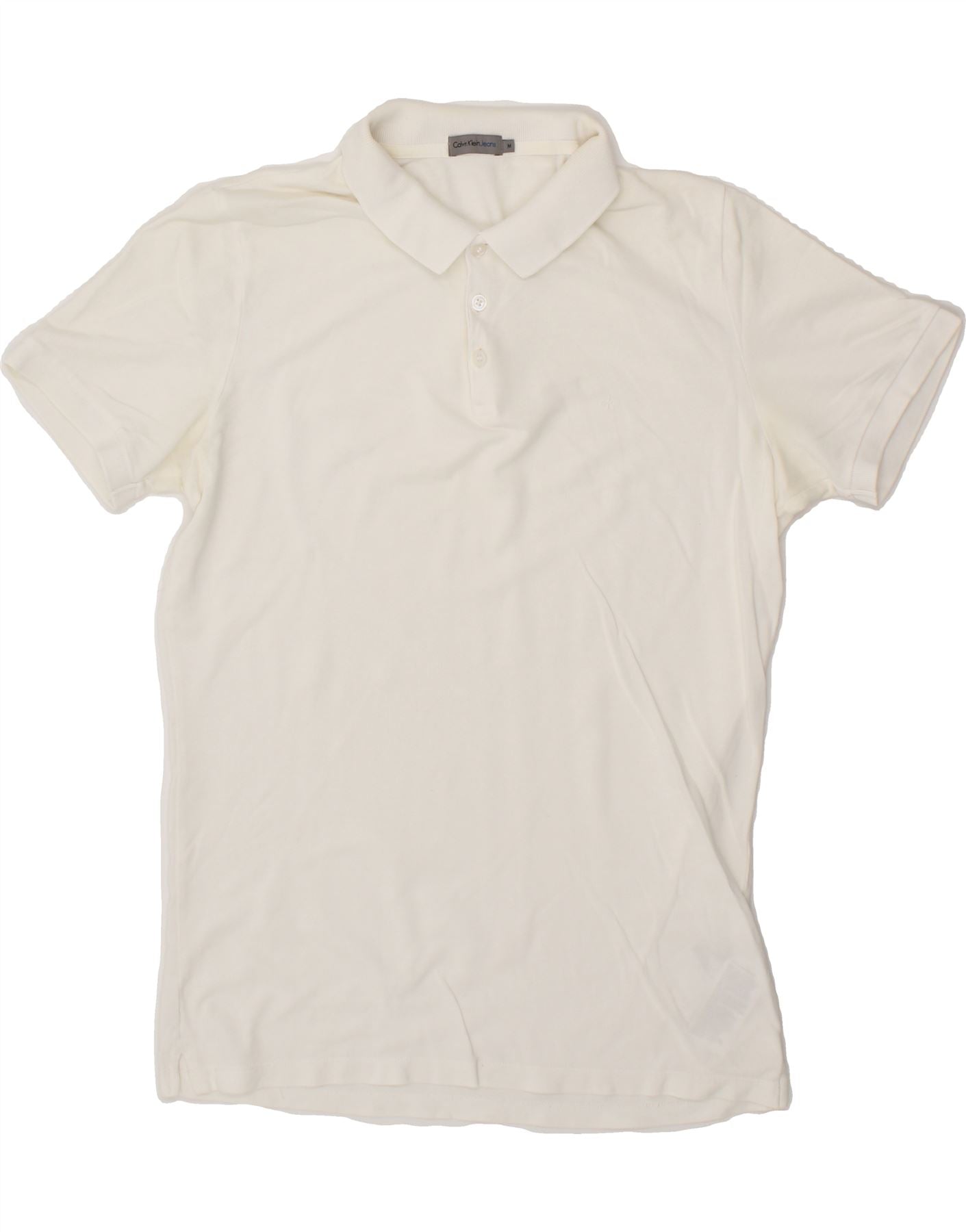 image of CALVIN KLEIN JEANS Mens Polo Shirt Medium White Cotton