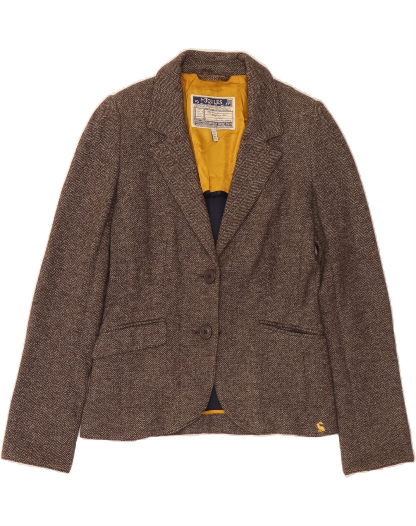 image of JOULES Womens 2 Button Blazer Jacket UK 10 Small  Brown Herringbone Cotton