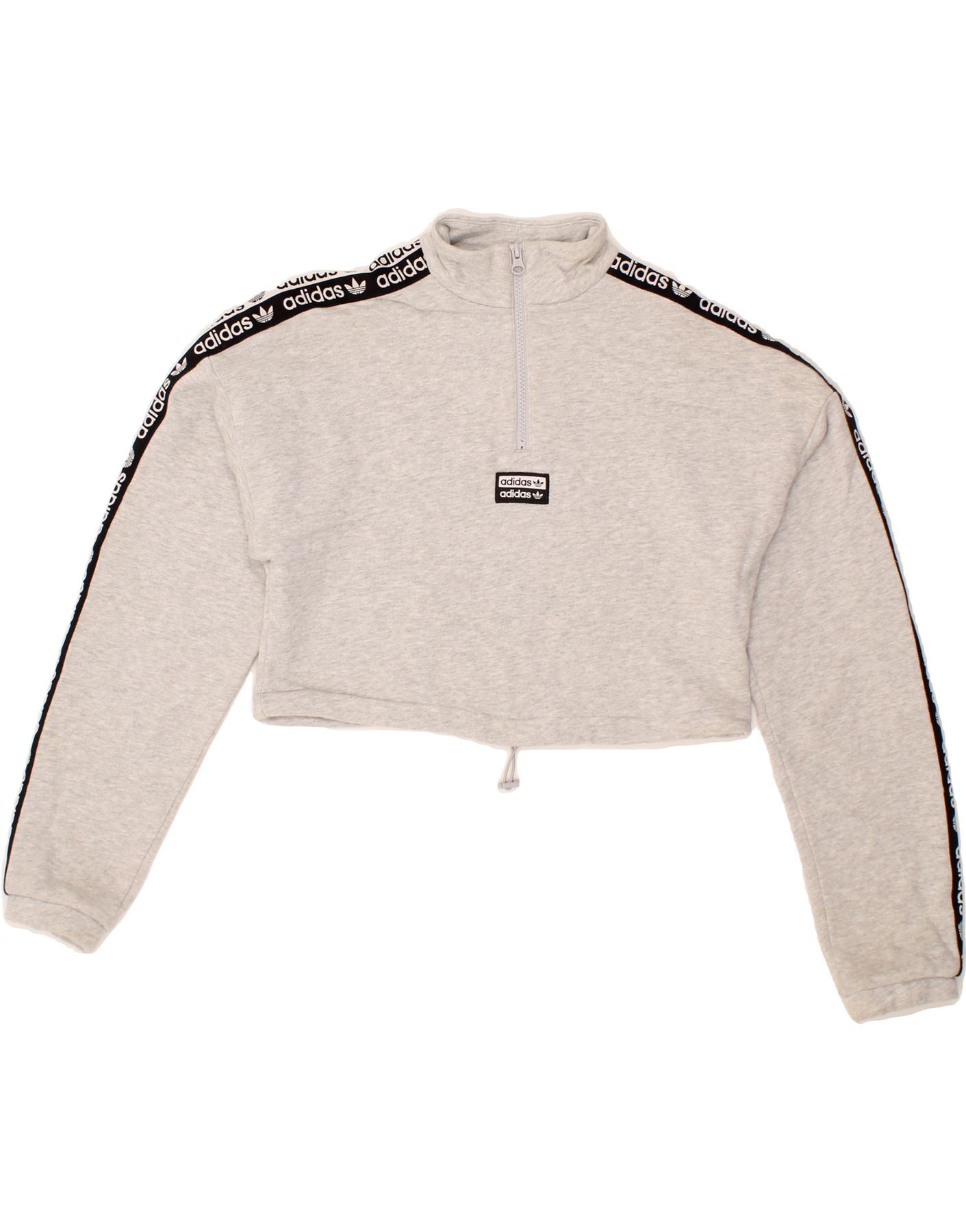 image of ADIDAS Womens Oversized Crop Zip Neck Sweatshirt Jumper UK 6 XS Grey