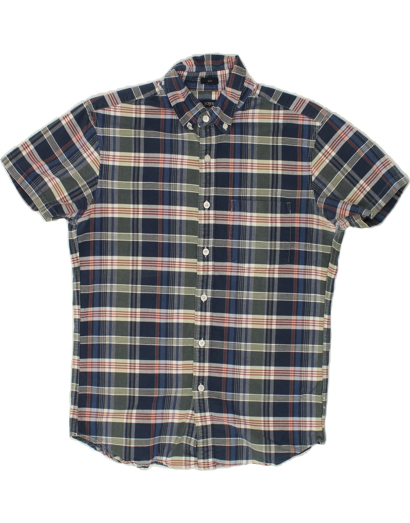 image of J. CREW Mens Oxford Slim Fit Short Sleeve Shirt Small Navy Blue Check