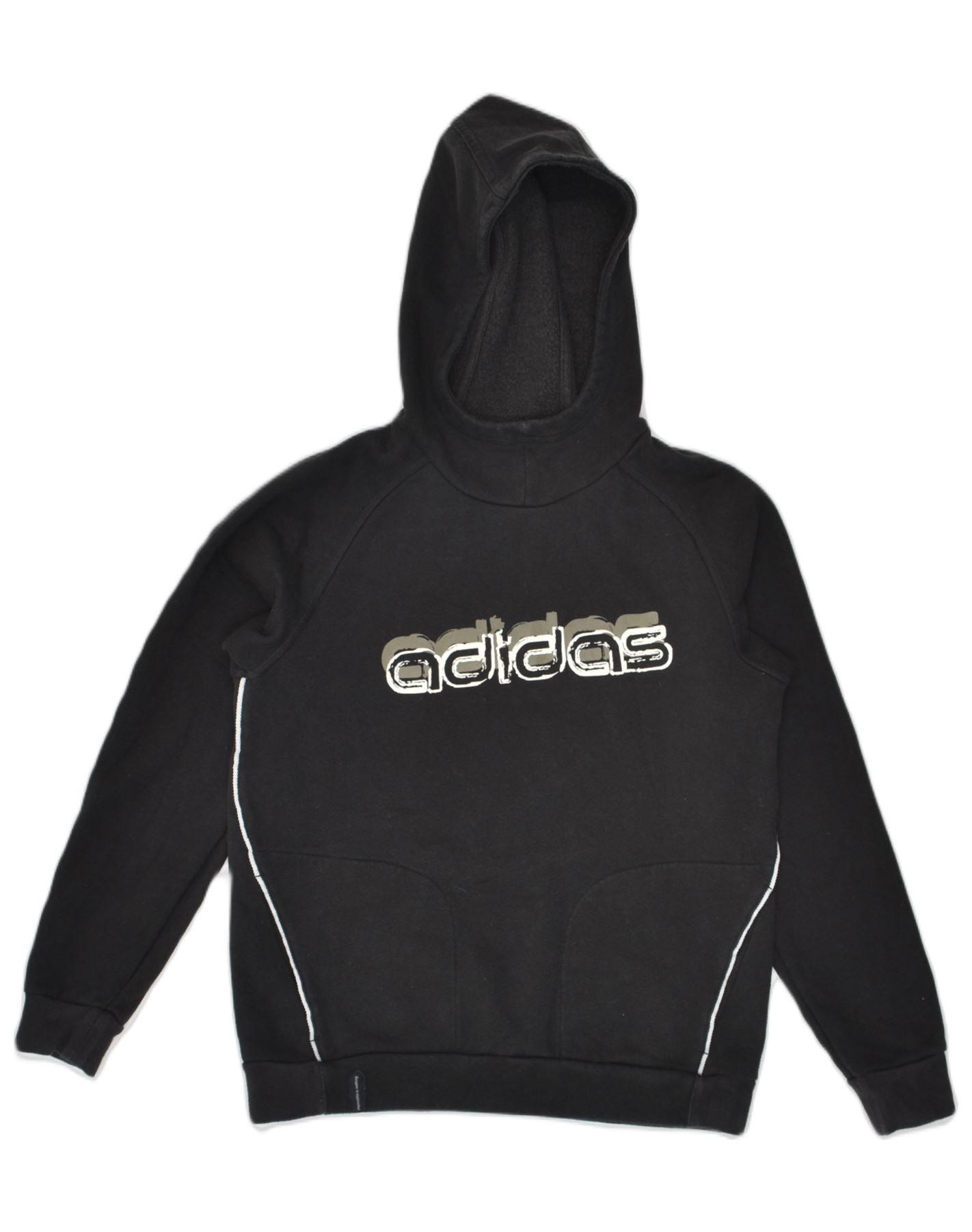 ADIDAS Boys Graphic Hoodie Jumper 13-14 Years Black Cotton