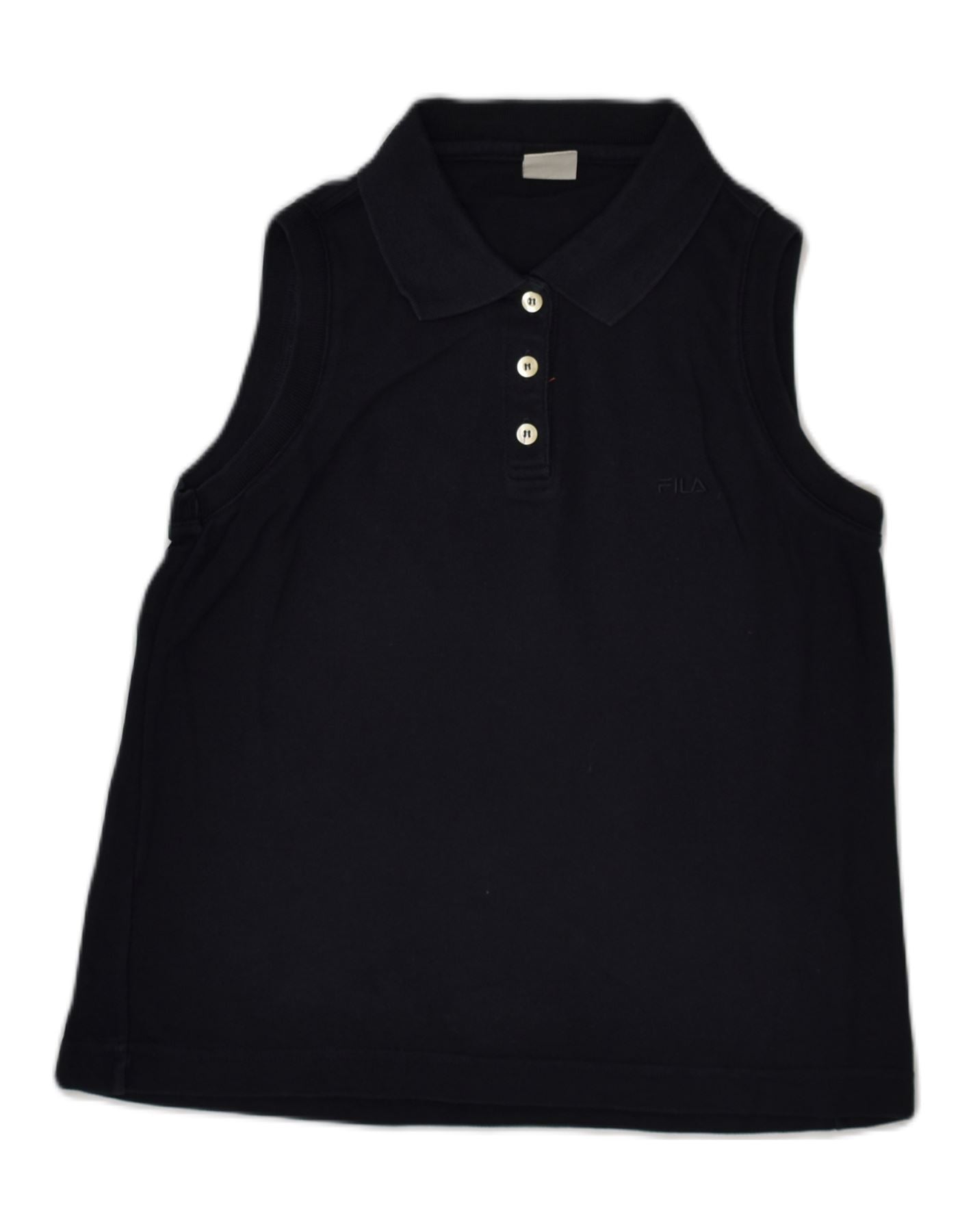 image of FILA Womens Sleeveless Polo Shirt IT 44 Medium Navy Blue Cotton