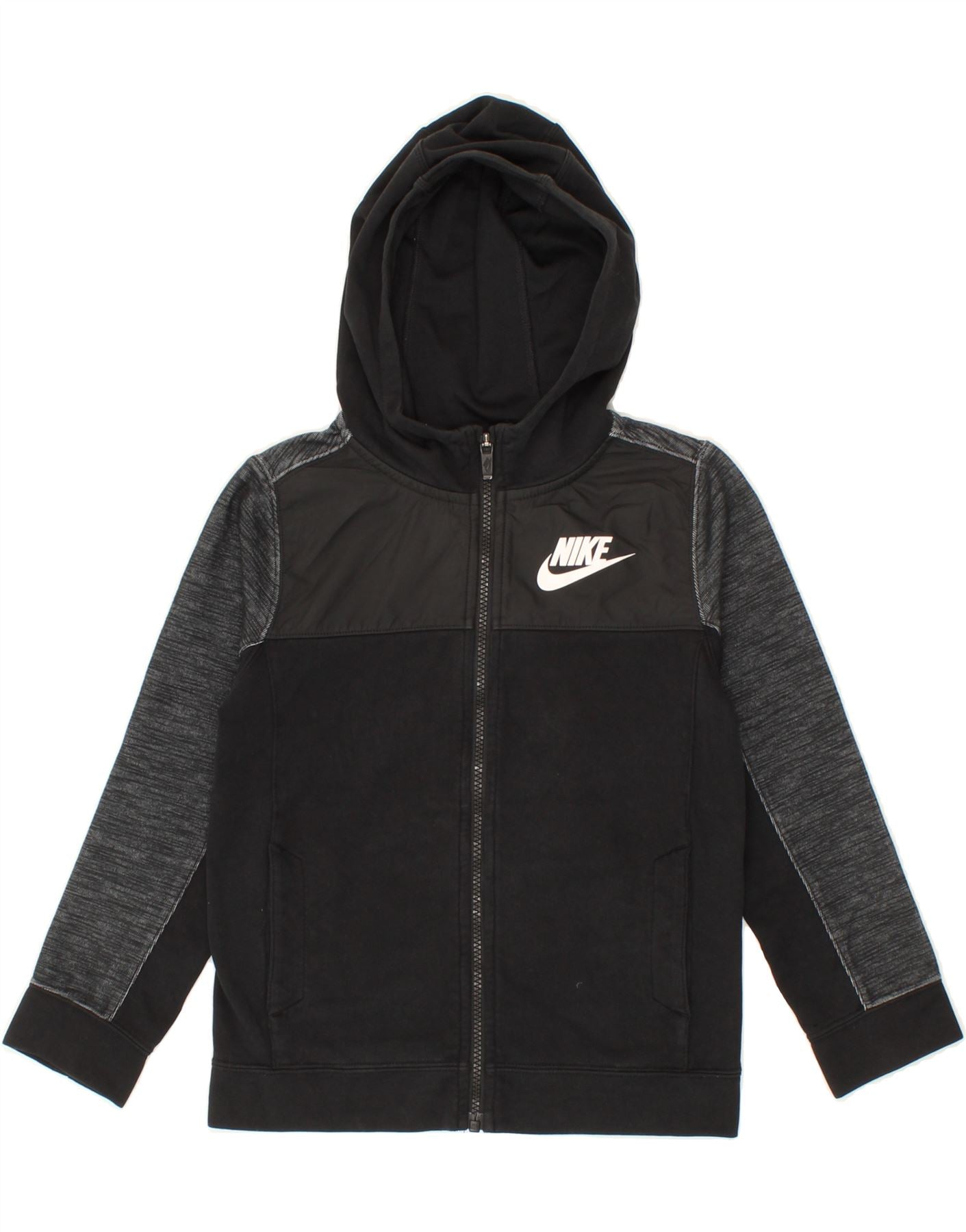 image of NIKE Boys Zip Hoodie Sweater 8-9 Years Small Black Colourblock Cotton
