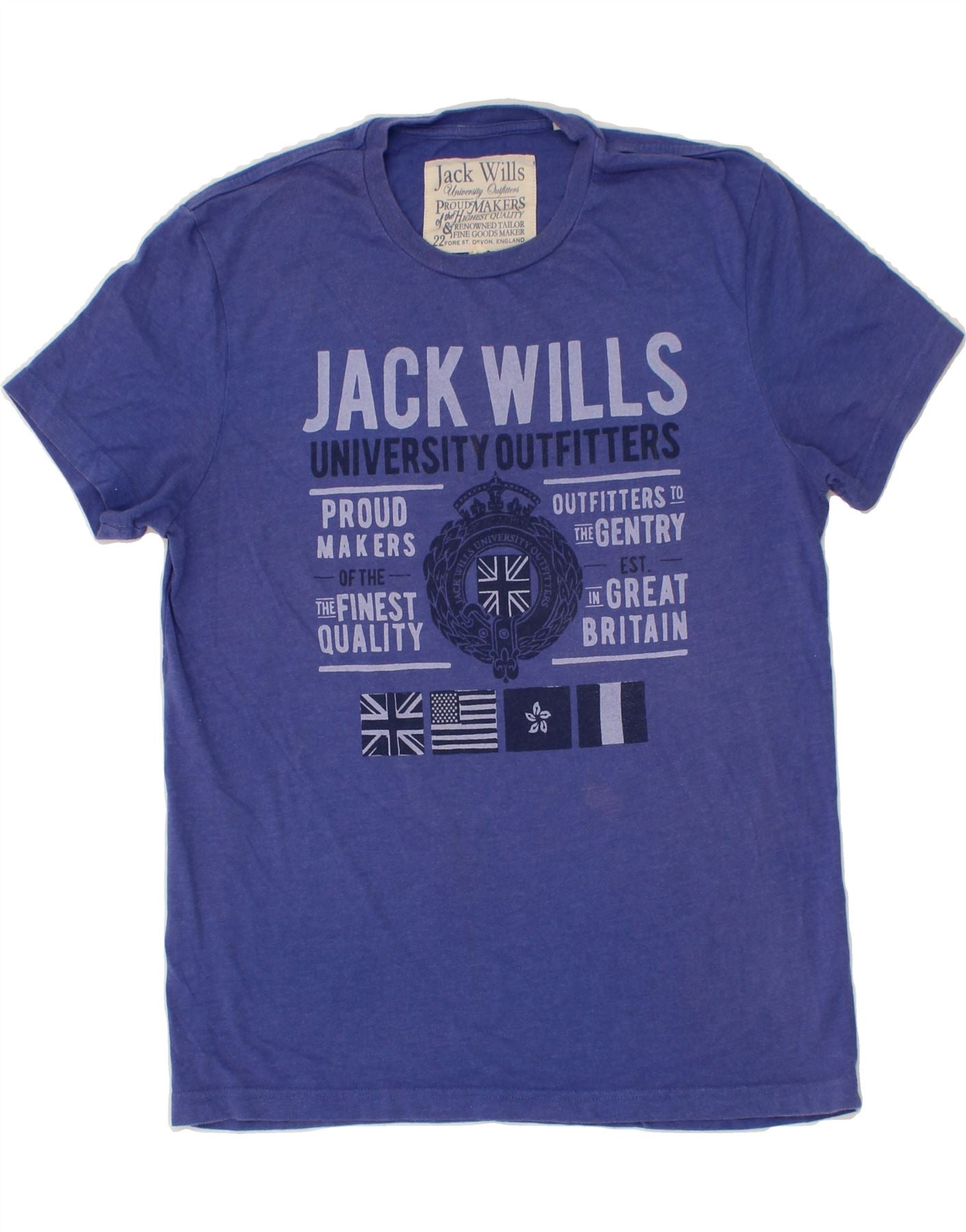 image of JACK WILLS Mens Graphic T-Shirt Top Medium Blue Cotton