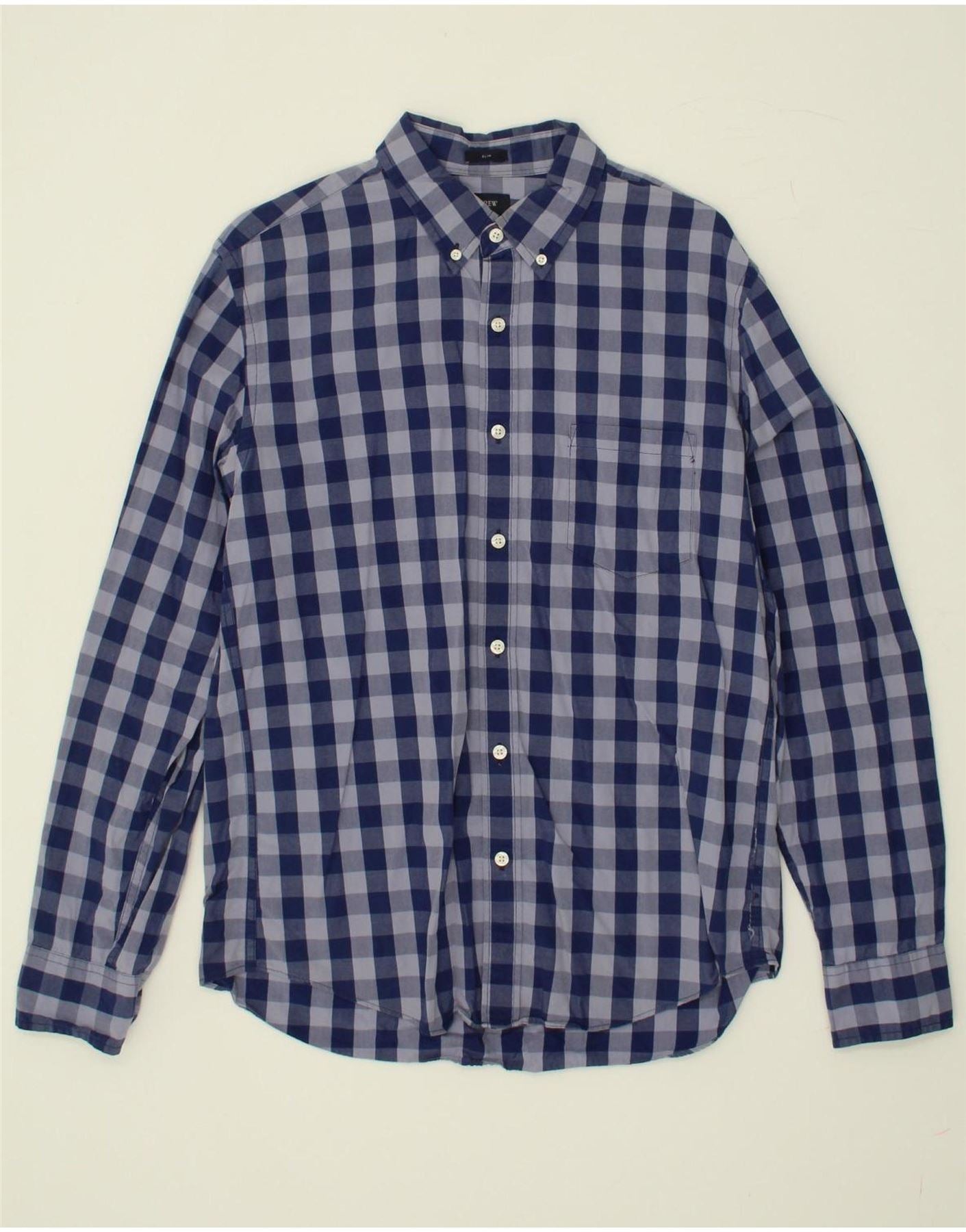 Image of J. CREW Mens Slim Fit Shirt Large Blue Gingham Cotton