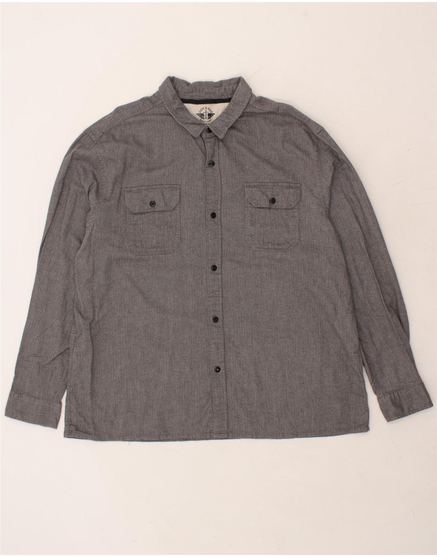 image of DOCKERS Mens Tall Modern Fit Shirt 2XL Grey Herringbone Cotton