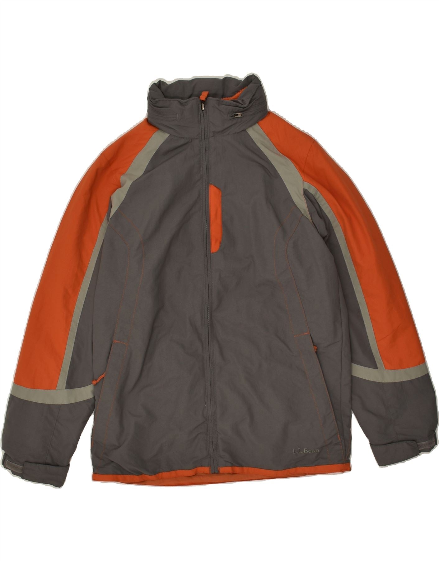 image of L.L.BEAN Womens Hooded Windbreaker Jacket US 10/12 Medium Grey Colourblock