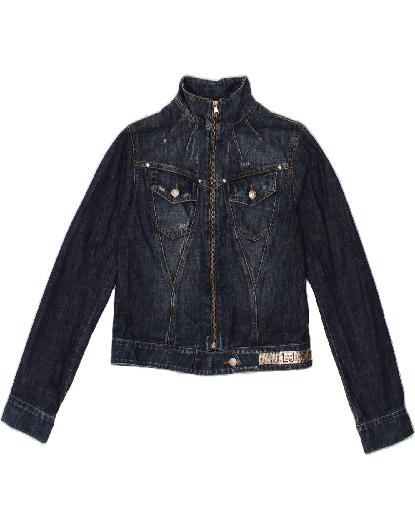 image of LIU JO Womens Crop Denim Jacket UK 12 Medium Navy Blue Cotton