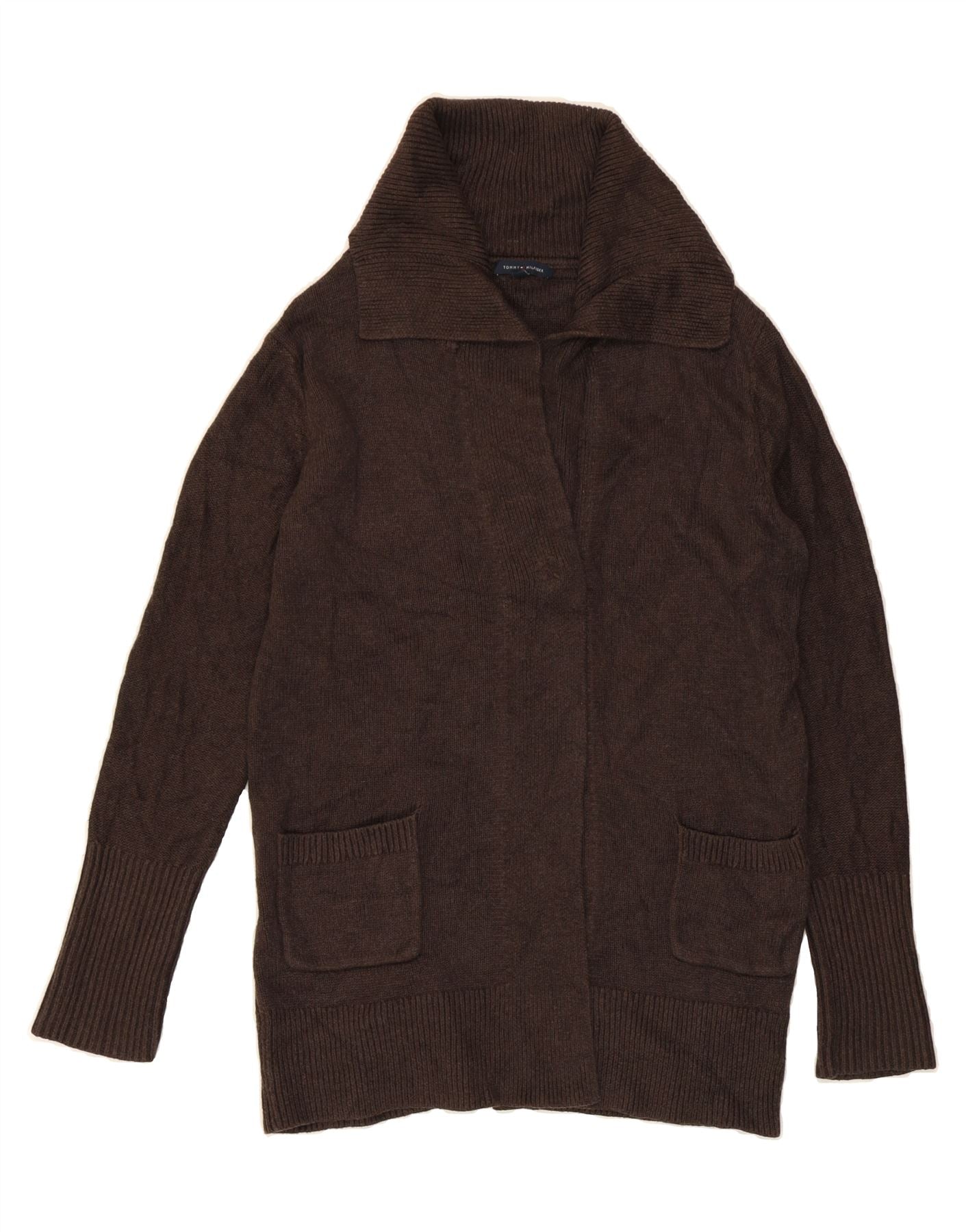 image of TOMMY HILFIGER Womens Open Cardigan Sweater UK 14 Medium Brown Cotton
