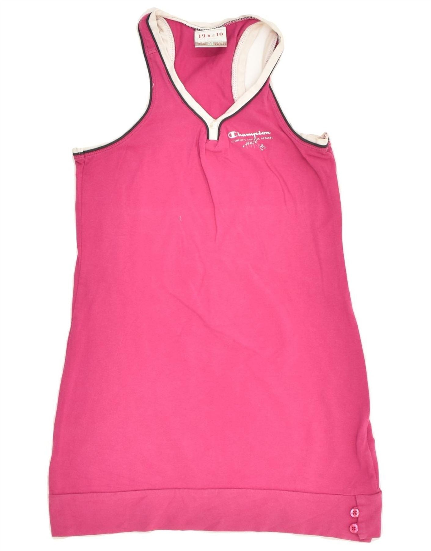image of CHAMPION Girls Sleeveless T-Shirt Dress 9-10 Years Medium Pink Cotton