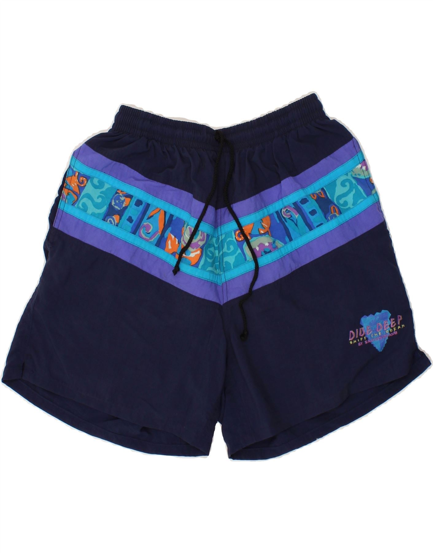 Image of VINTAGE Mens Sport Shorts Medium Navy Blue Colourblock