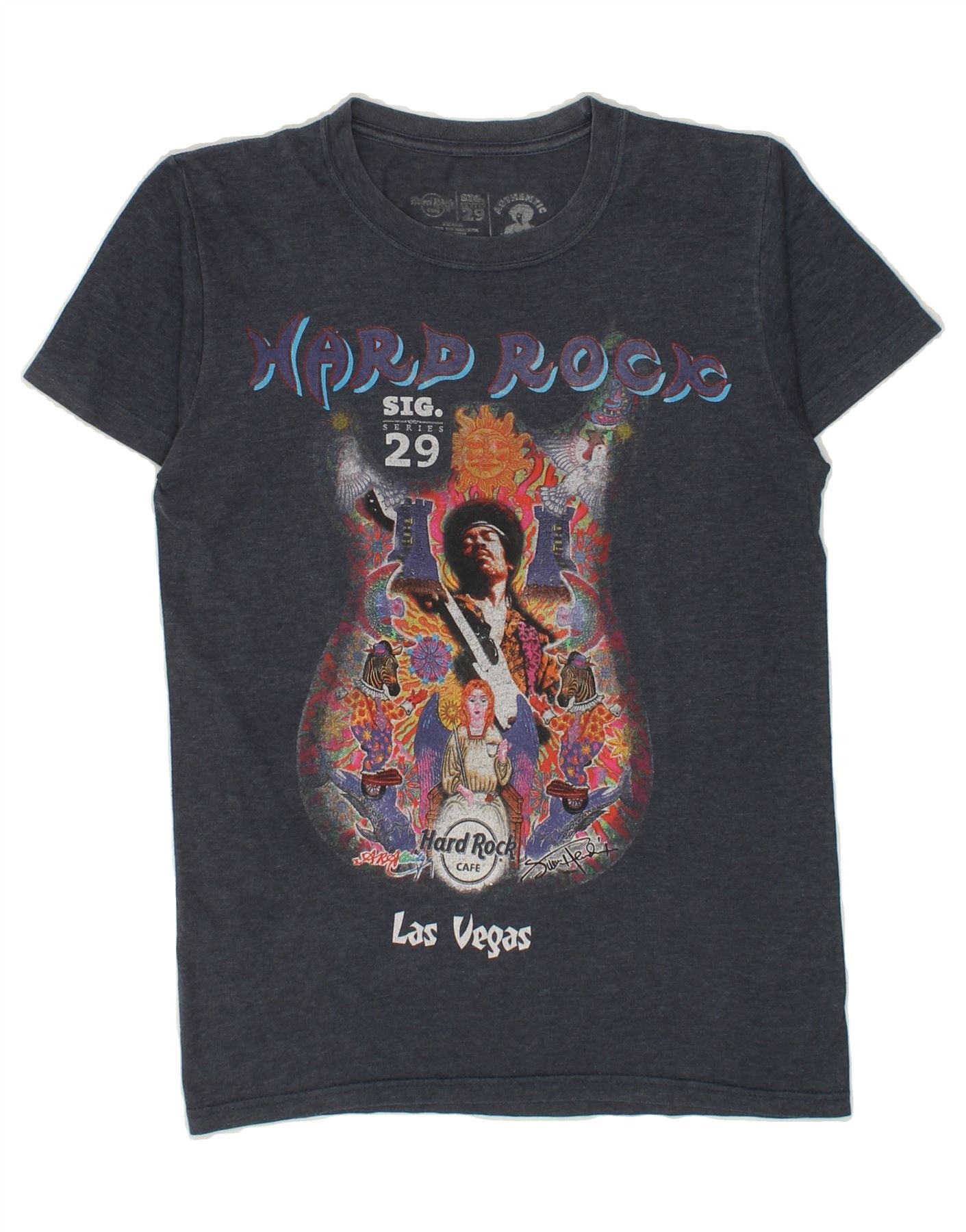 Image of HARD ROCK CAFE Womens Las Vegas Graphic T-Shirt Top UK 12 Medium Navy Blue