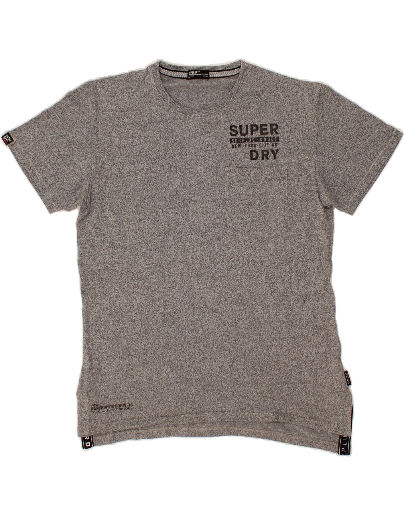 image of SUPERDRY Mens Graphic T-Shirt Top Medium Grey Flecked Cotton