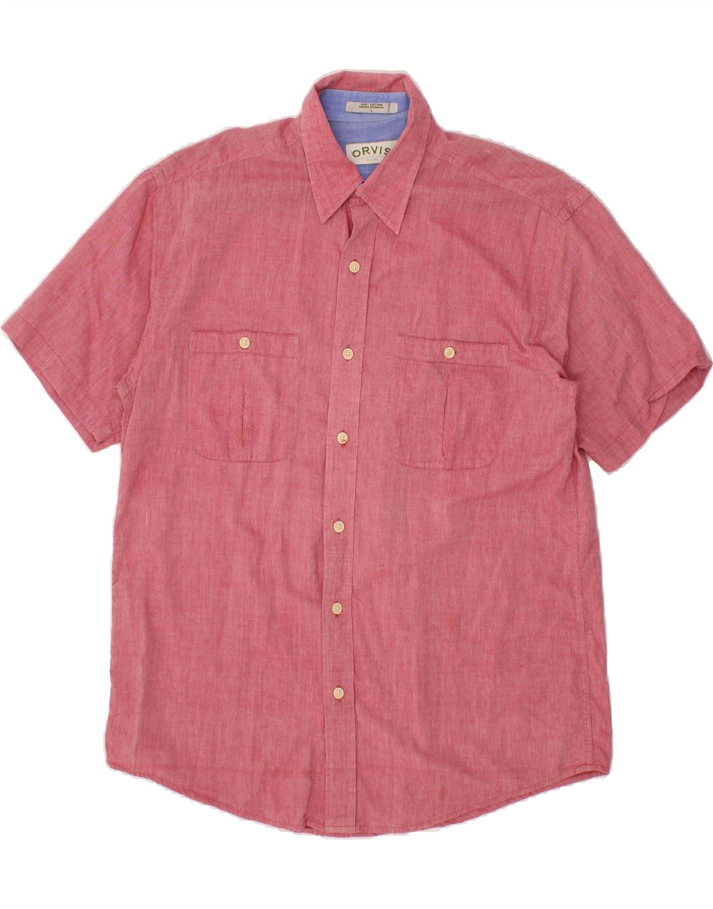 image of ORVIS Mens Short Sleeve Shirt Large Pink Cotton