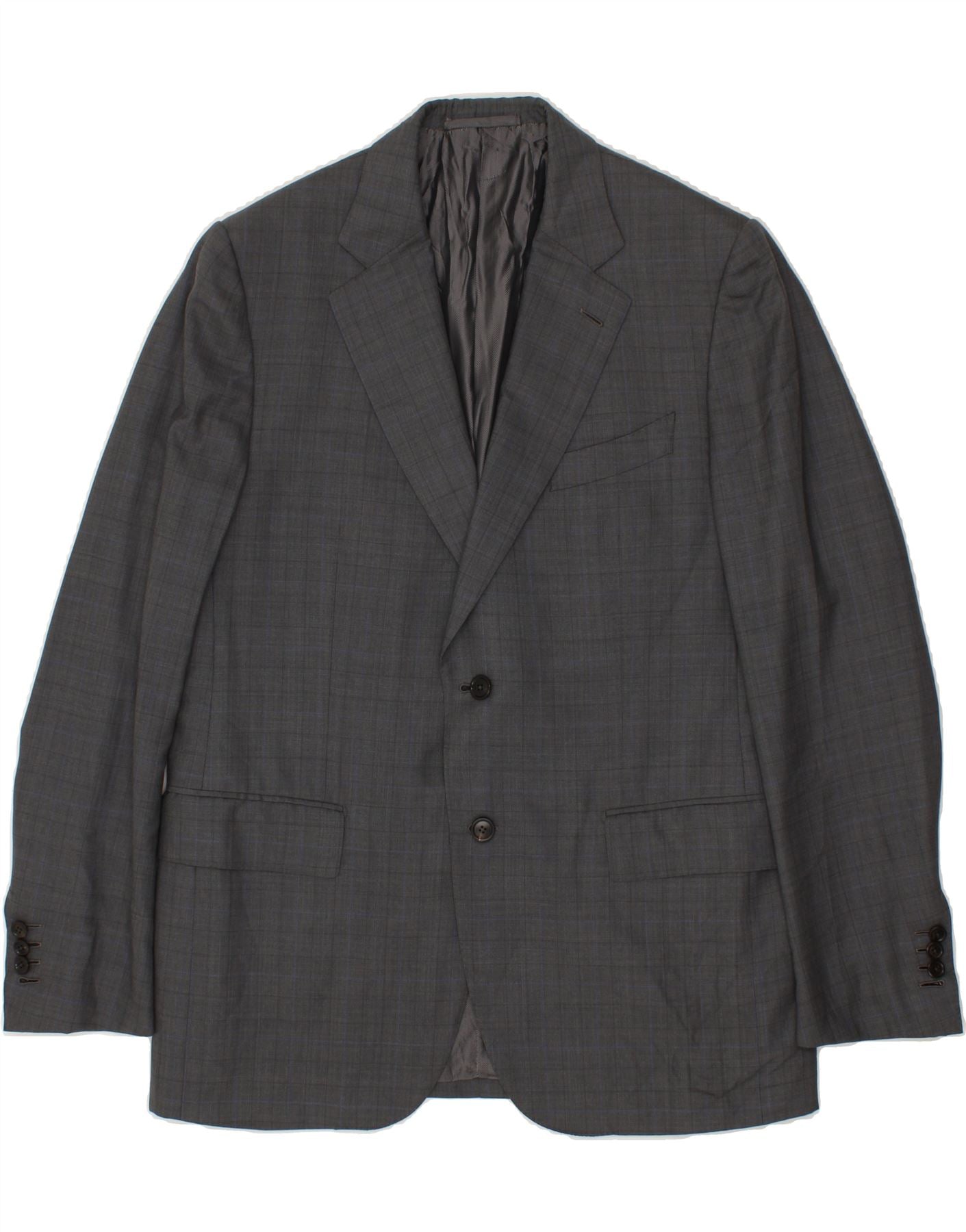 image of ERMENEGILDO ZEGNA Mens 2 Button Blazer Jacket IT 54 XL Grey Check Wool