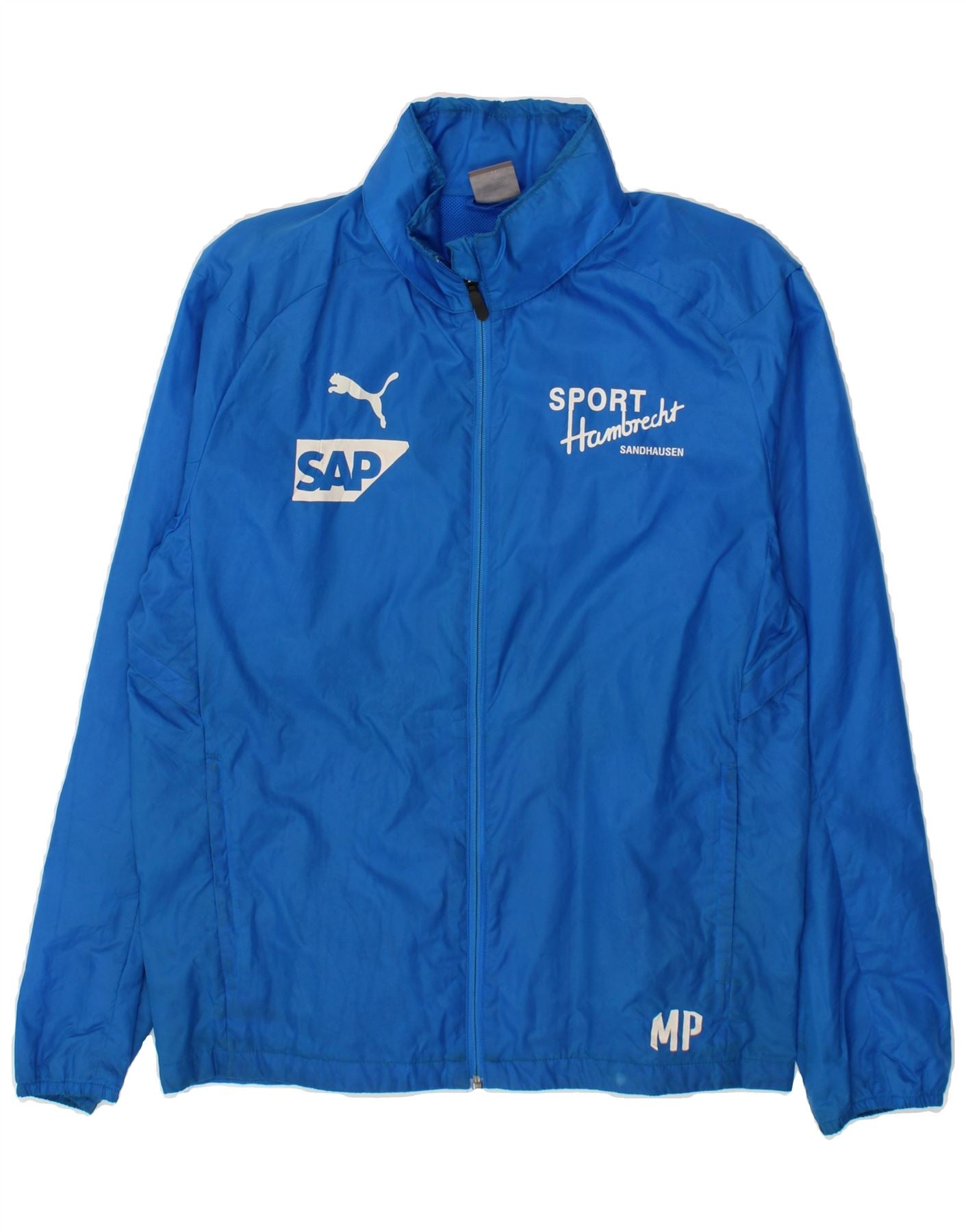 image of PUMA Mens Graphic Hooded Tracksuit Top Jacket Medium Blue Nylon