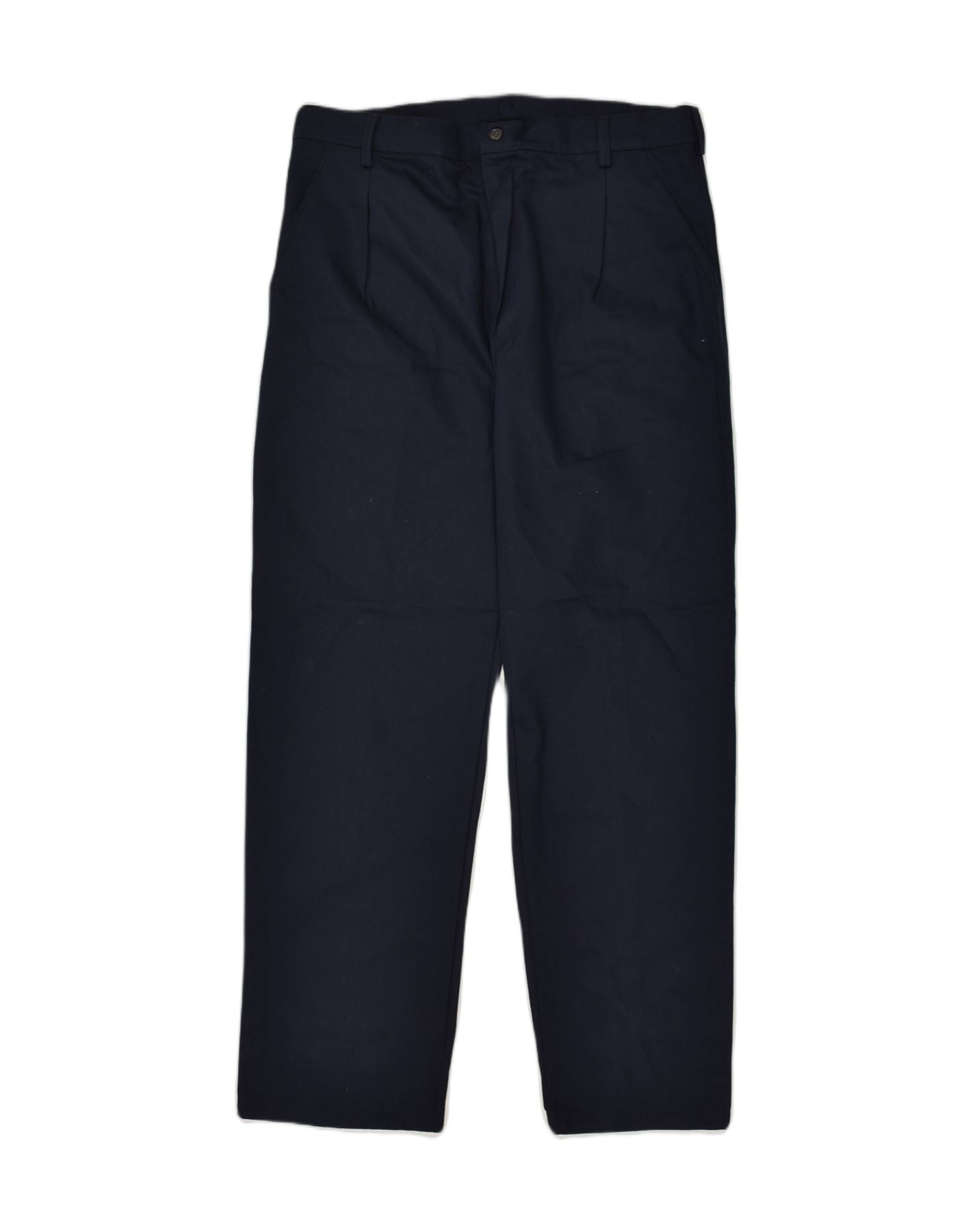 image of VINTAGE Mens Straight Casual Trousers W36 L32 Navy Blue Cotton