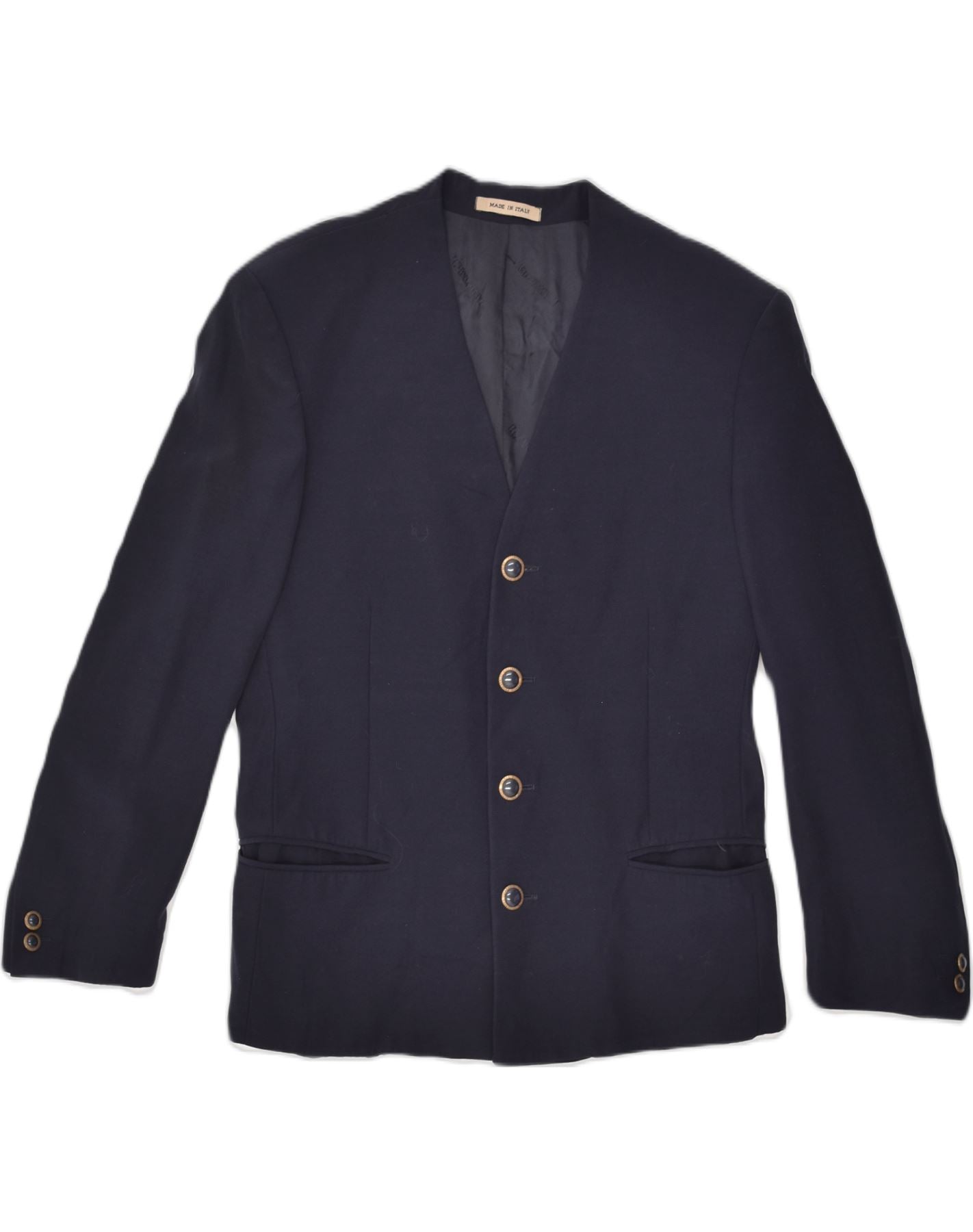 image of CARLO PIGNATELLI Mens 4 Button Blazer Jacket IT 46 Small Navy Blue Wool