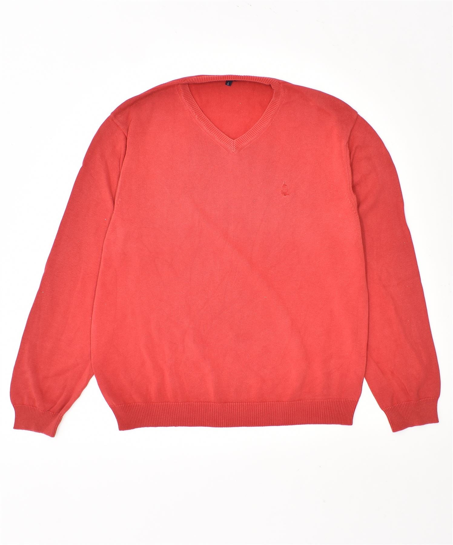 image of MARINA YACHTING Mens V-Neck Jumper Sweater UK 40 Large Red Cotton