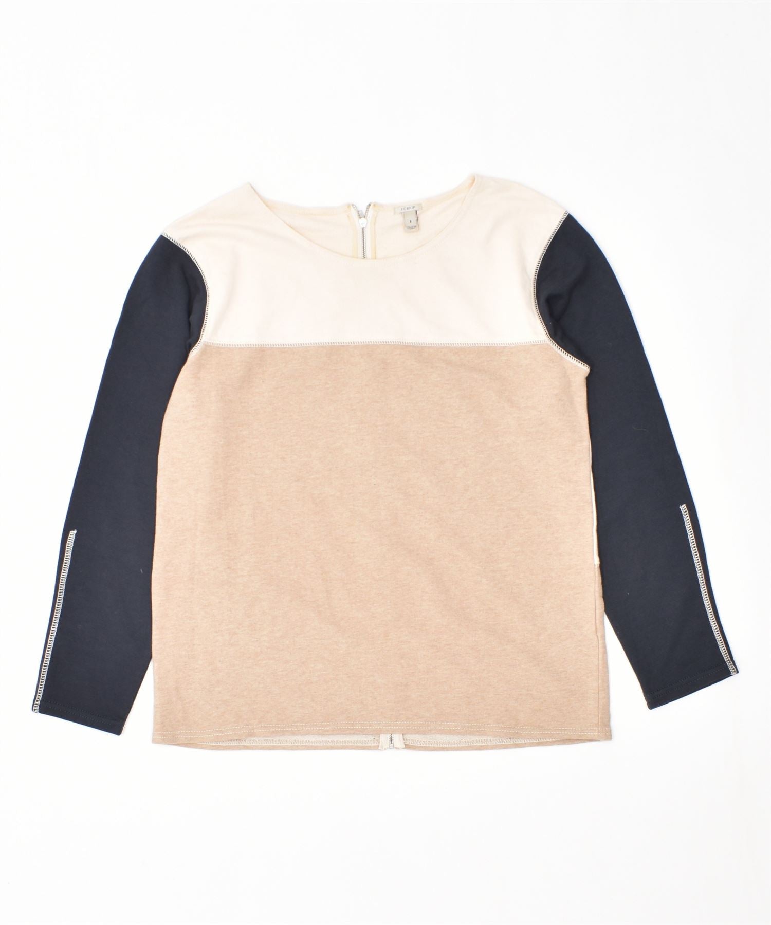 image of J. CREW Womens Sweatshirt Jumper UK 10 Small Beige Colourblock Cotton