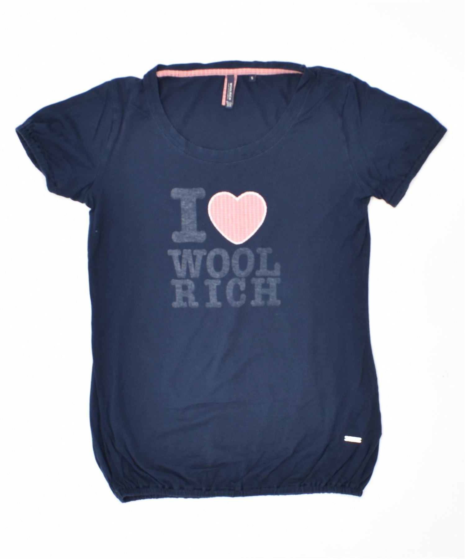 image of WOOLRICH Womens Graphic T-Shirt Top UK 10 Small Navy Blue Cotton