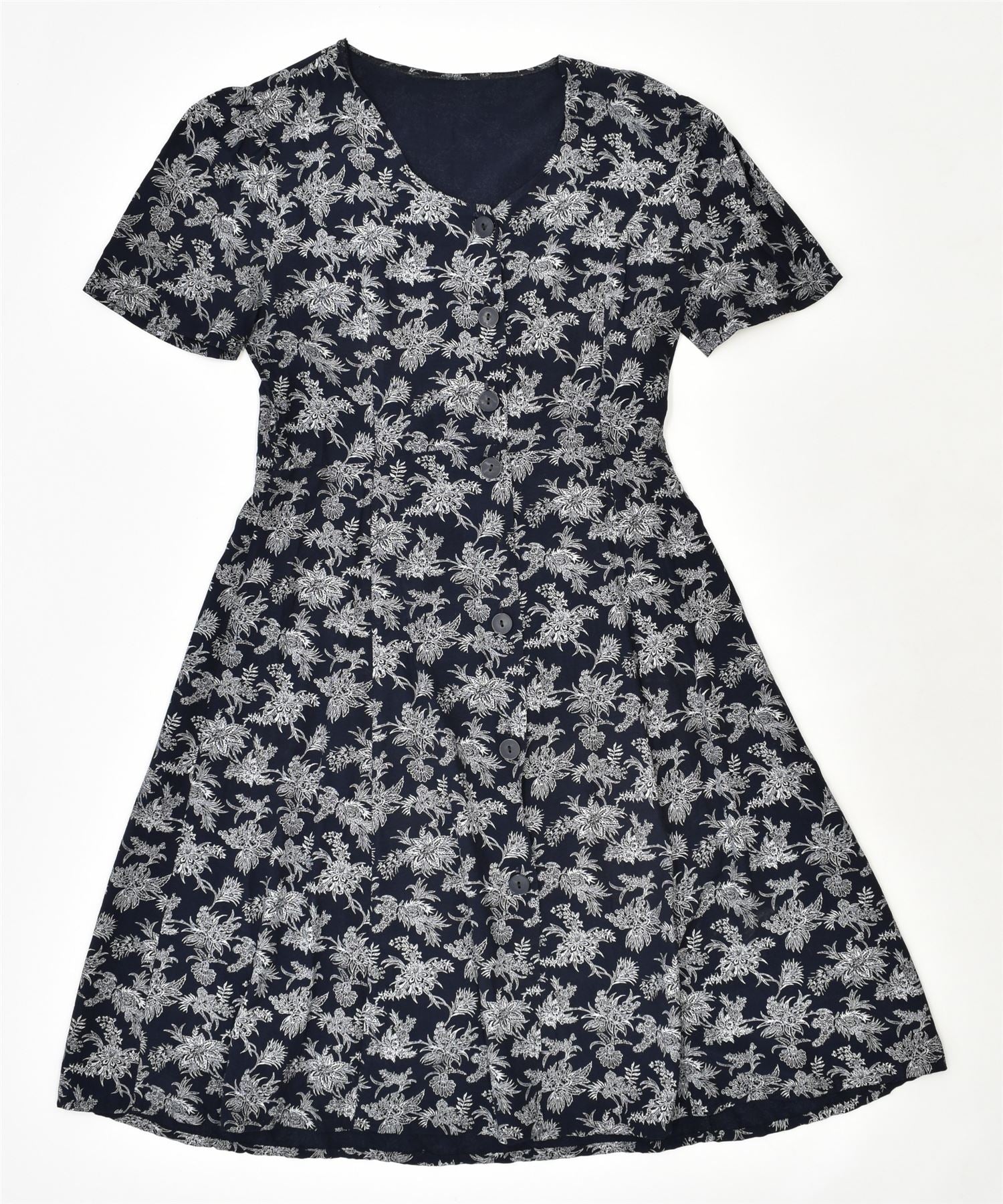 image of VINTAGE Womens Shirt Dress UK 14 Large Navy Blue Floral